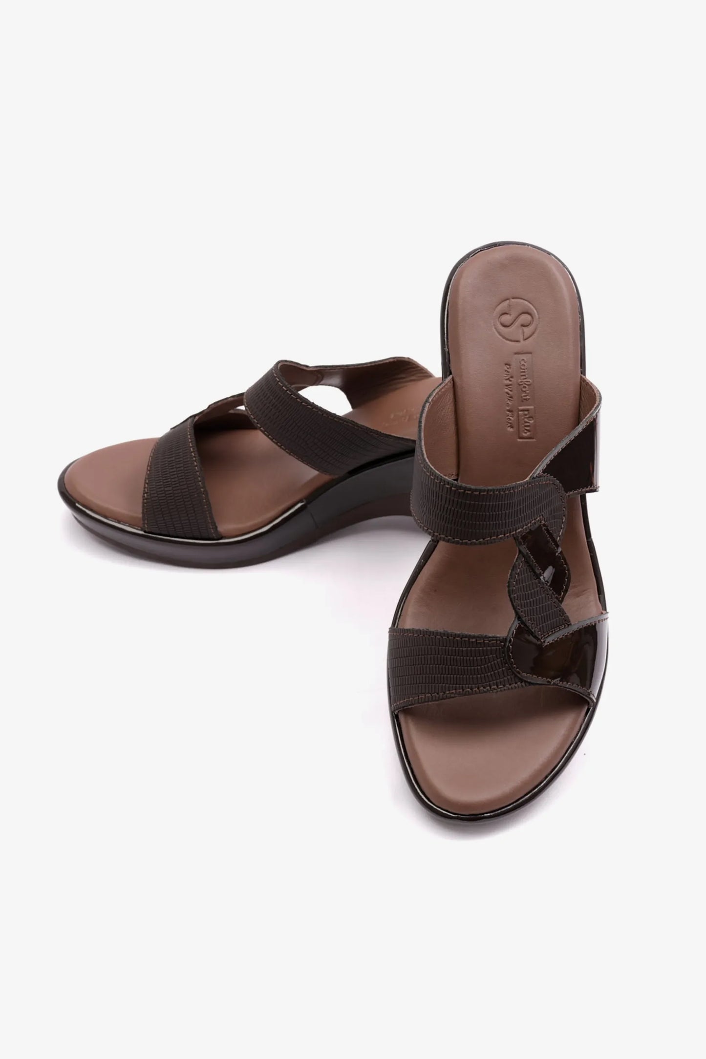 Comfort Plus Women's High Heel Patent Leather Sandals Brown LSDCP9103