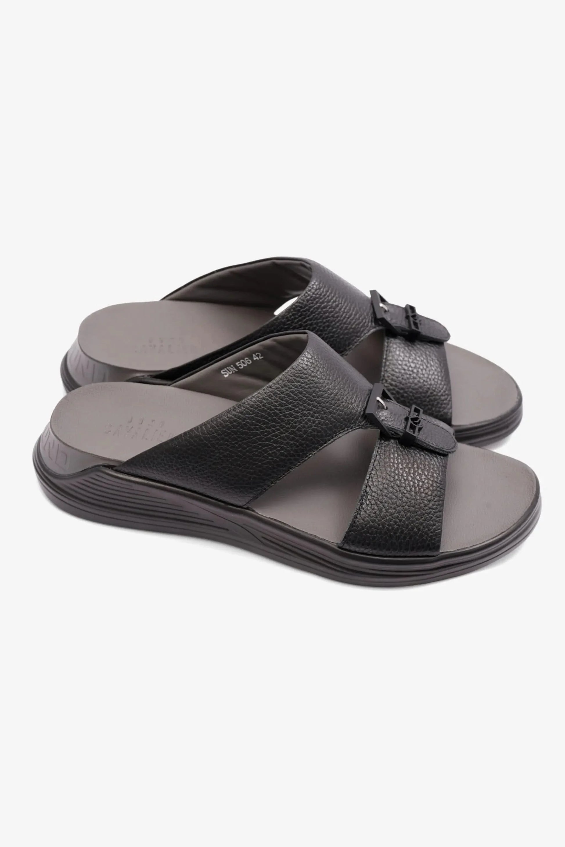 Cavalier Uomo Men's Embossed Leather Arabic Sandals Black MSDCVSUN506