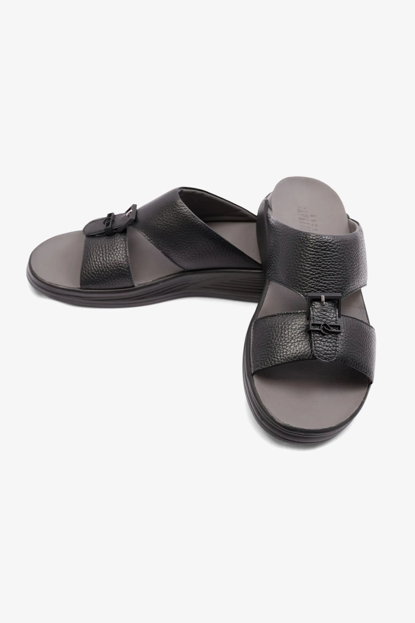 Cavalier Uomo Men's Embossed Leather Arabic Sandals Black MSDCVSUN506