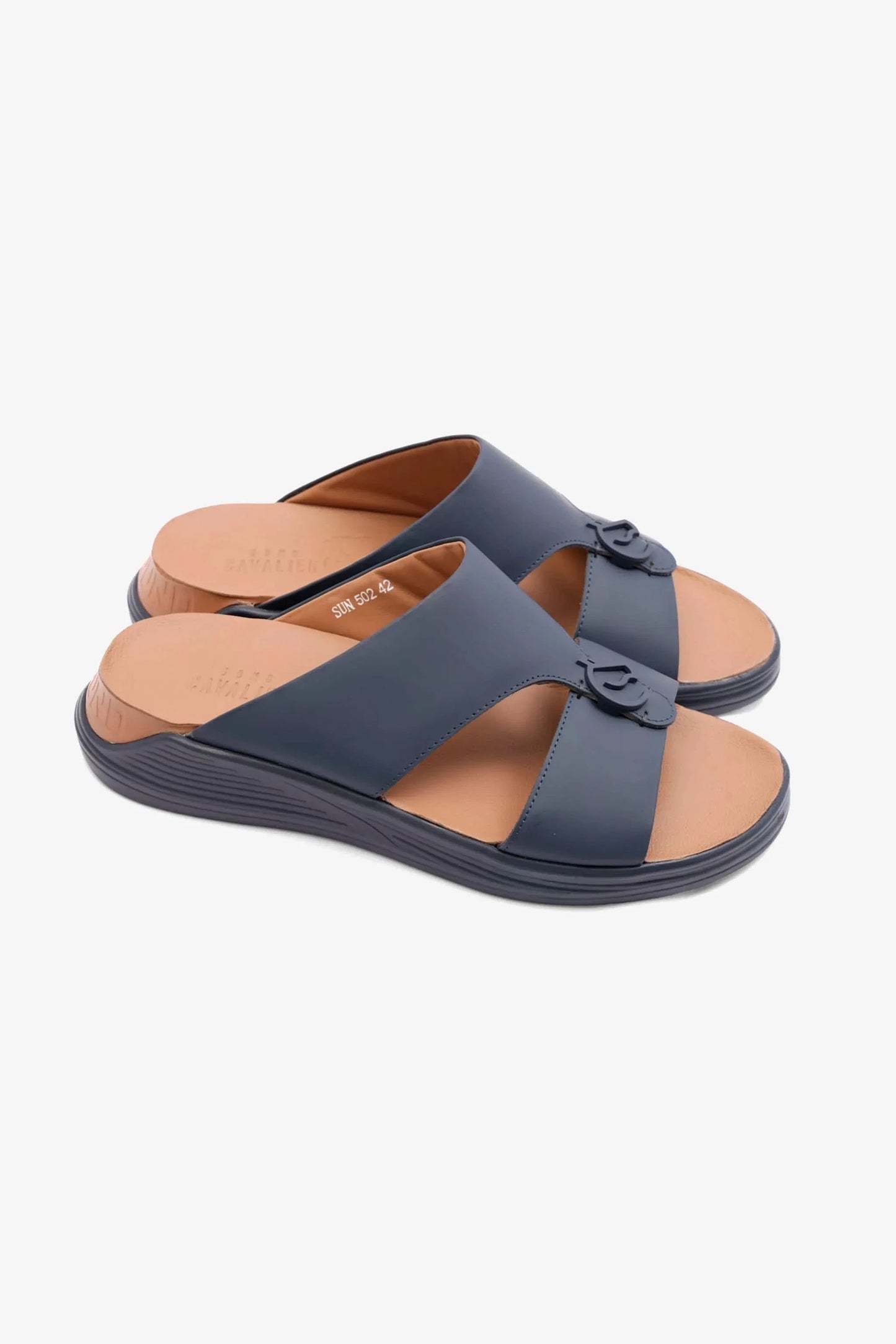 Cavalier Uomo Men's Embossed Leather Arabic Sandals Navy MSDCVSUN502