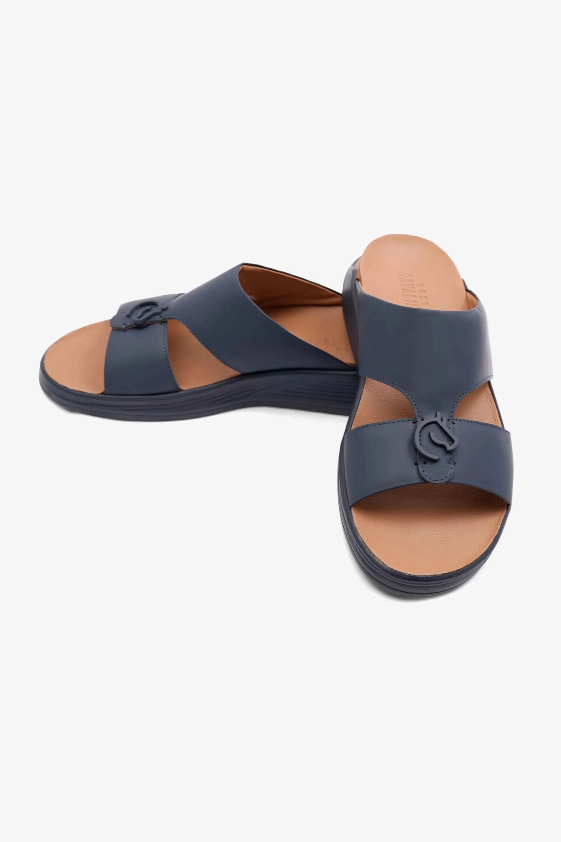 Cavalier Uomo Men's Embossed Leather Arabic Sandals Navy MSDCVSUN502
