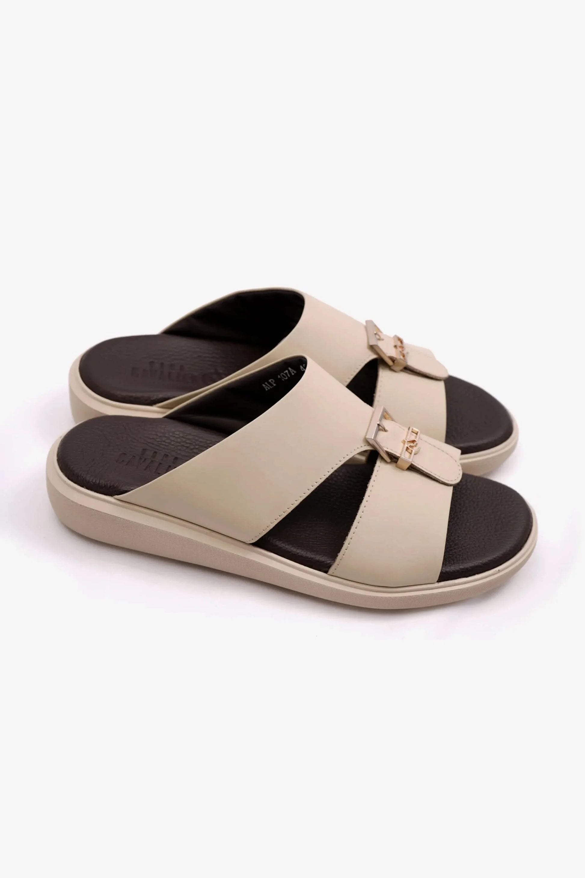 Cavalier Uomo Men's Leather Arabic Sandals Cream MSDCVALP107A
