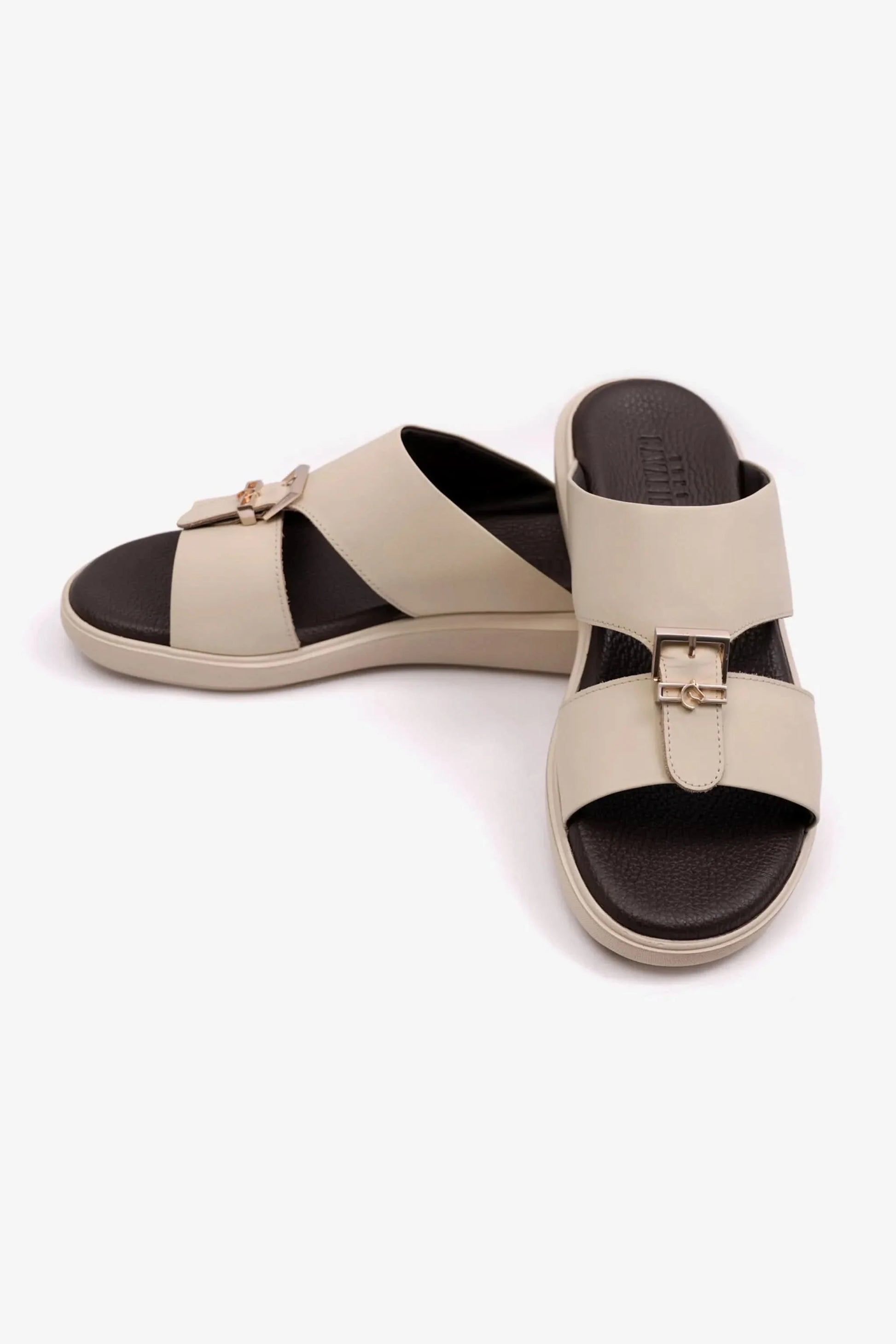 Cavalier Uomo Men's Leather Arabic Sandals Cream MSDCVALP107A
