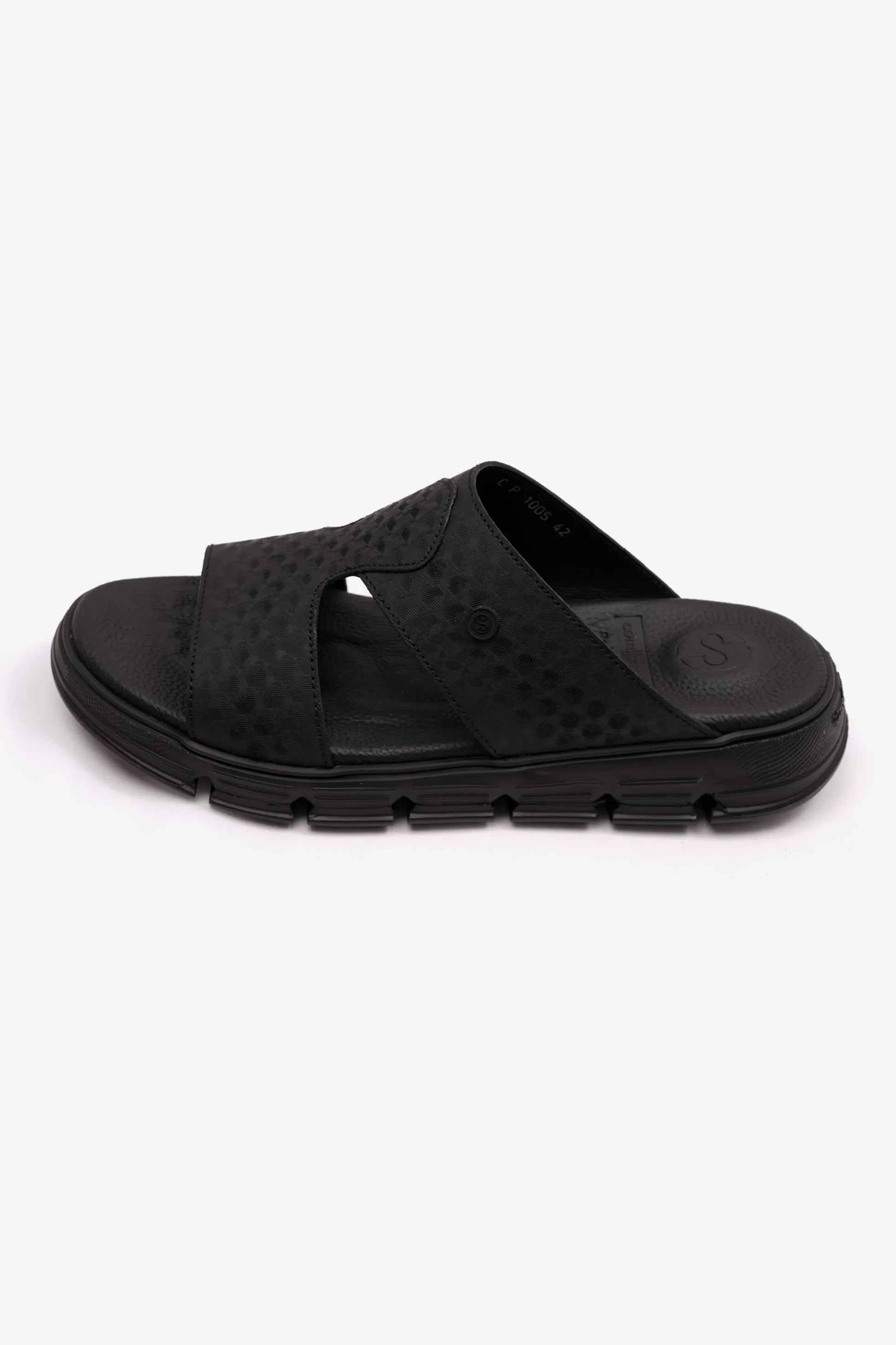 Comfort Plus Men's Embossed Arabic Leather Sandals Black MSDCP1005