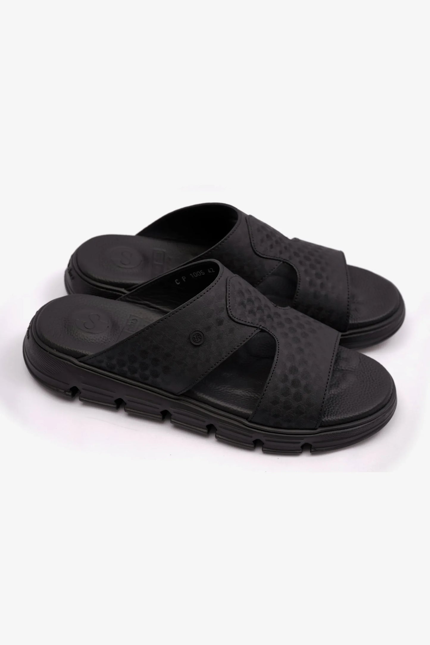 Comfort Plus Men's Embossed Arabic Leather Sandals Black MSDCP1005