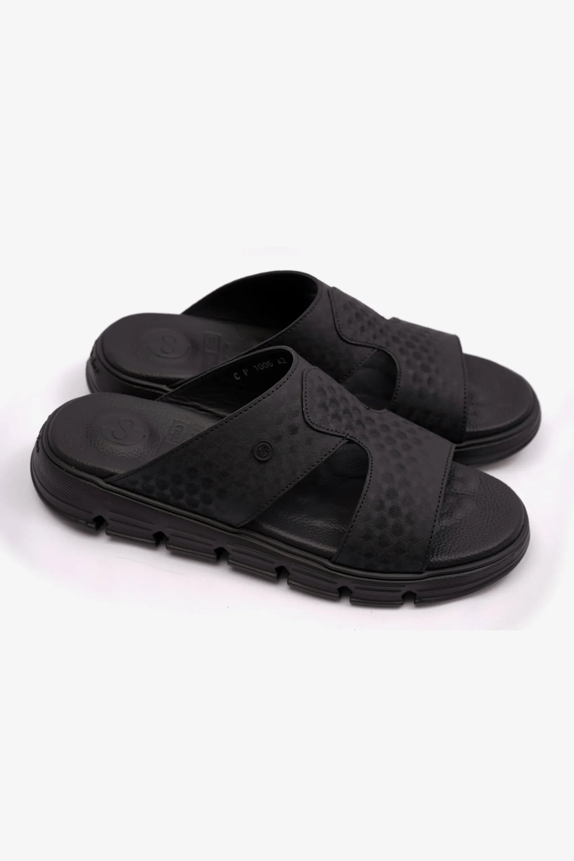 Comfort Plus Men's Embossed Arabic Leather Sandals Black MSDCP1005