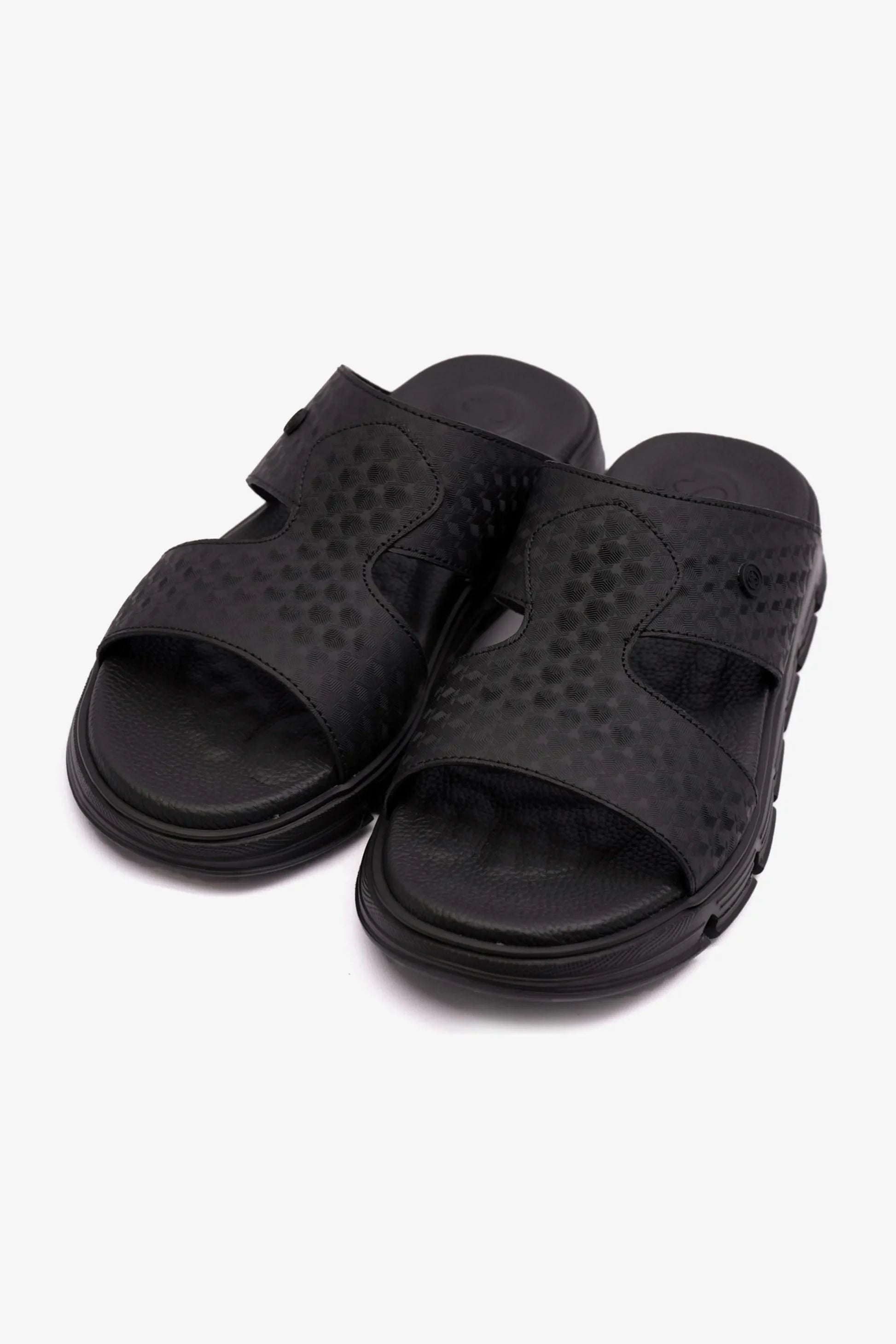 Comfort Plus Men's Embossed Arabic Leather Sandals Black MSDCP1005