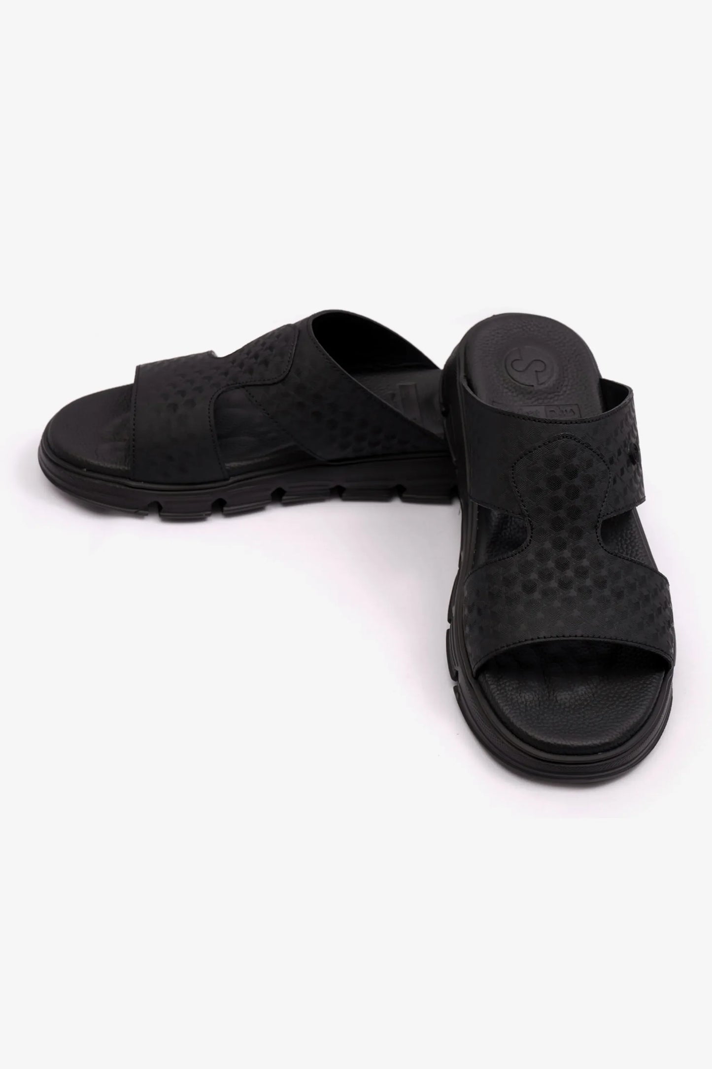 Comfort Plus Men's Embossed Arabic Leather Sandals Black MSDCP1005