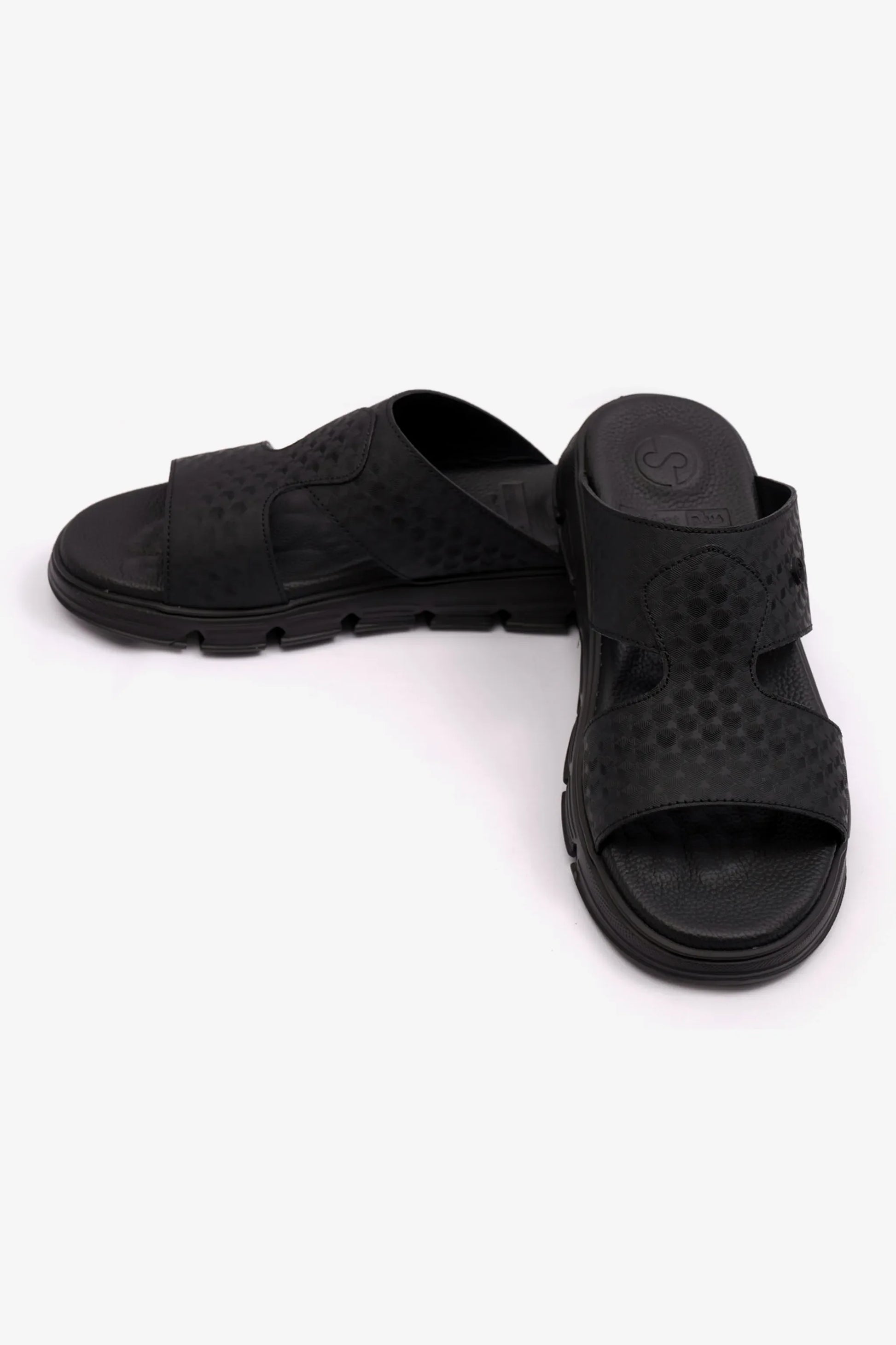Comfort Plus Men's Embossed Arabic Leather Sandals Black MSDCP1005