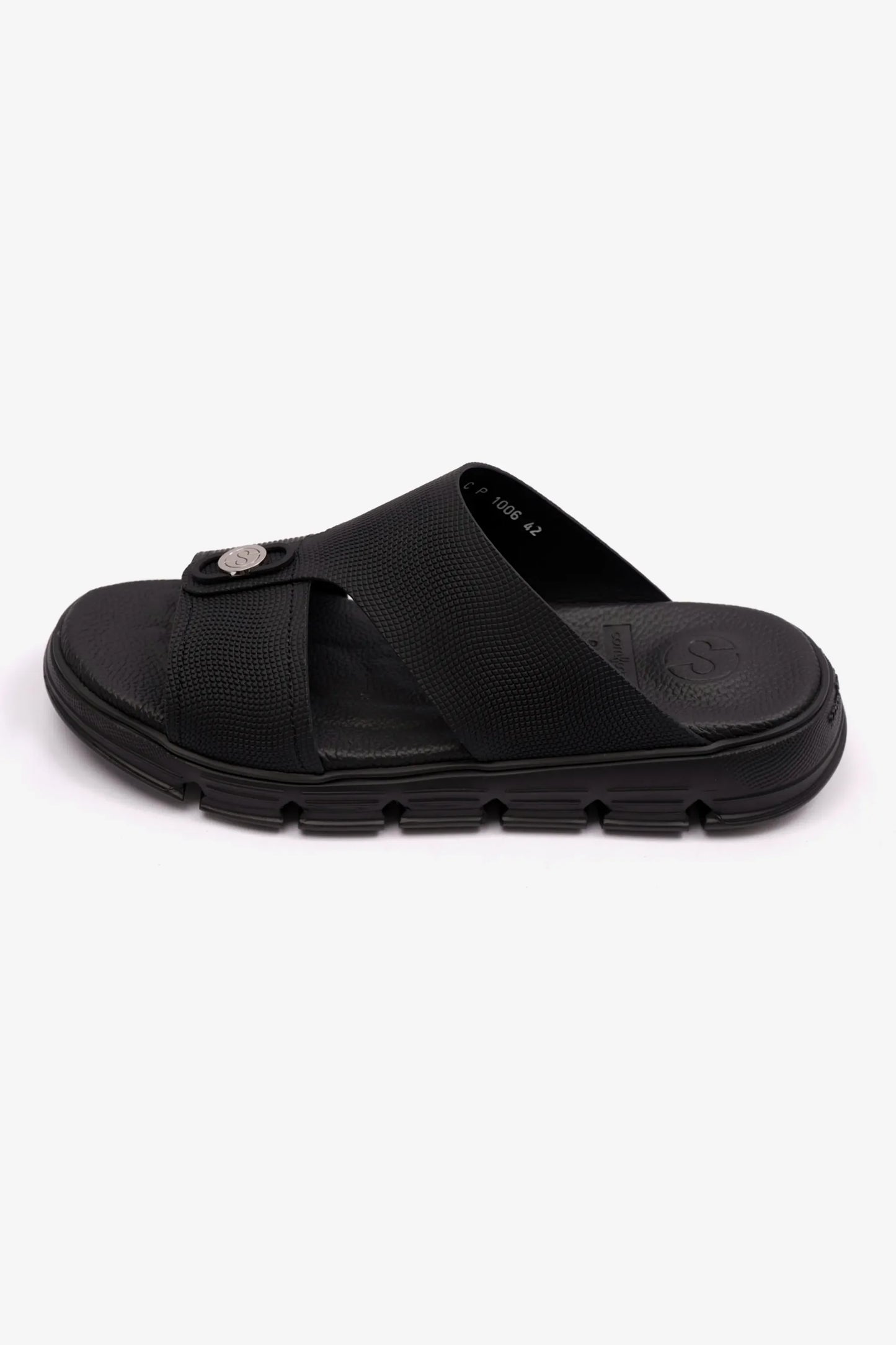 Comfort Plus Men's Embossed Leather Arabic Sandals Black MSDCP1006