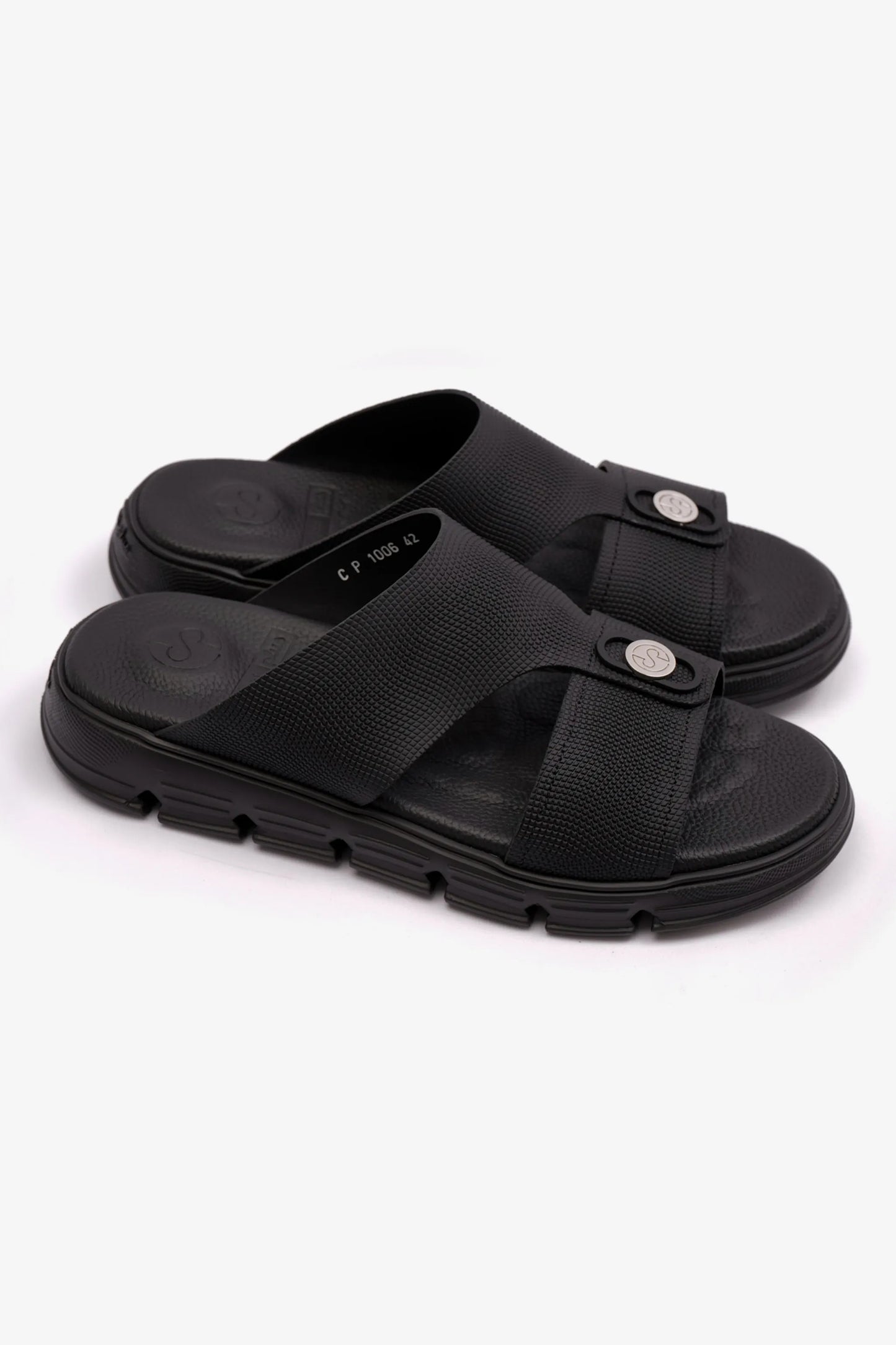 Comfort Plus Men's Embossed Leather Arabic Sandals Black MSDCP1006
