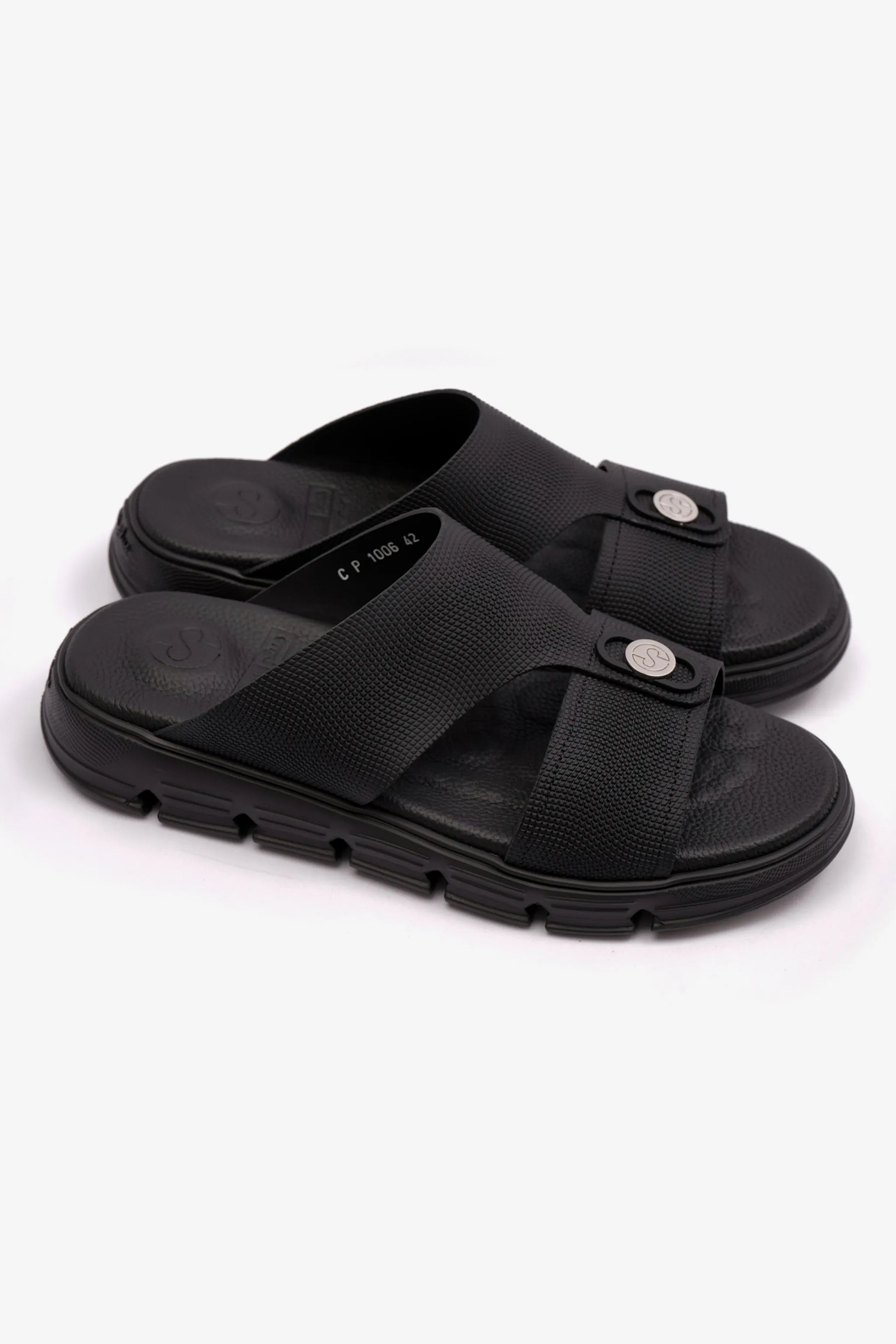 Comfort Plus Men's Embossed Leather Arabic Sandals Black MSDCP1006