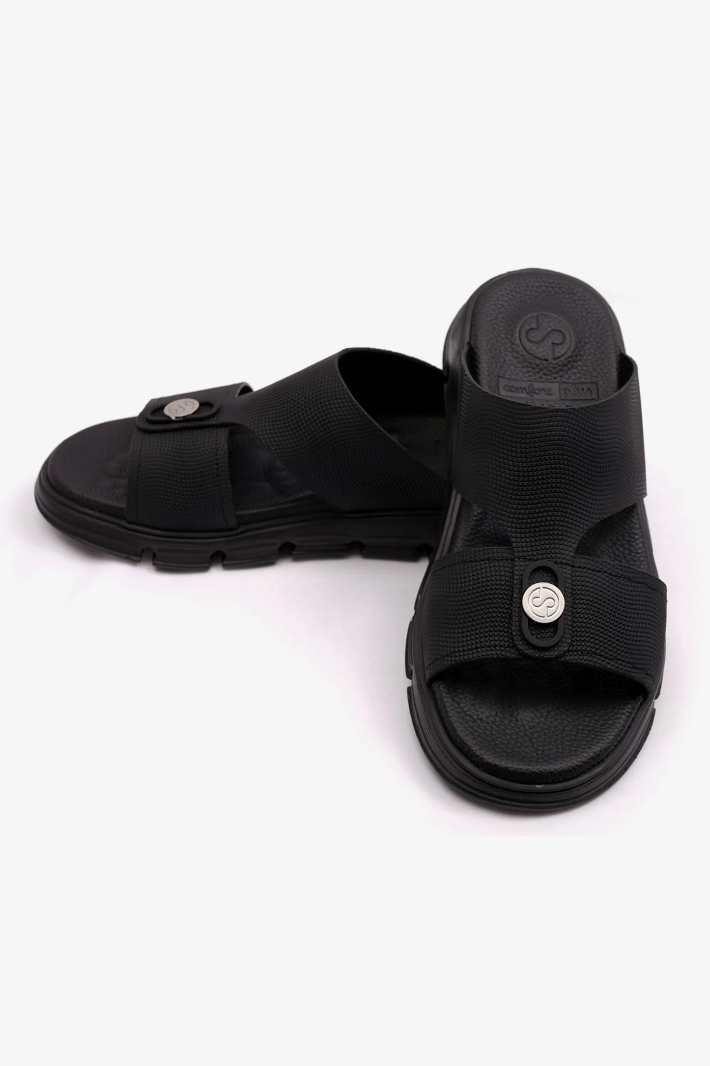 Comfort Plus Men's Embossed Leather Arabic Sandals Black MSDCP1006