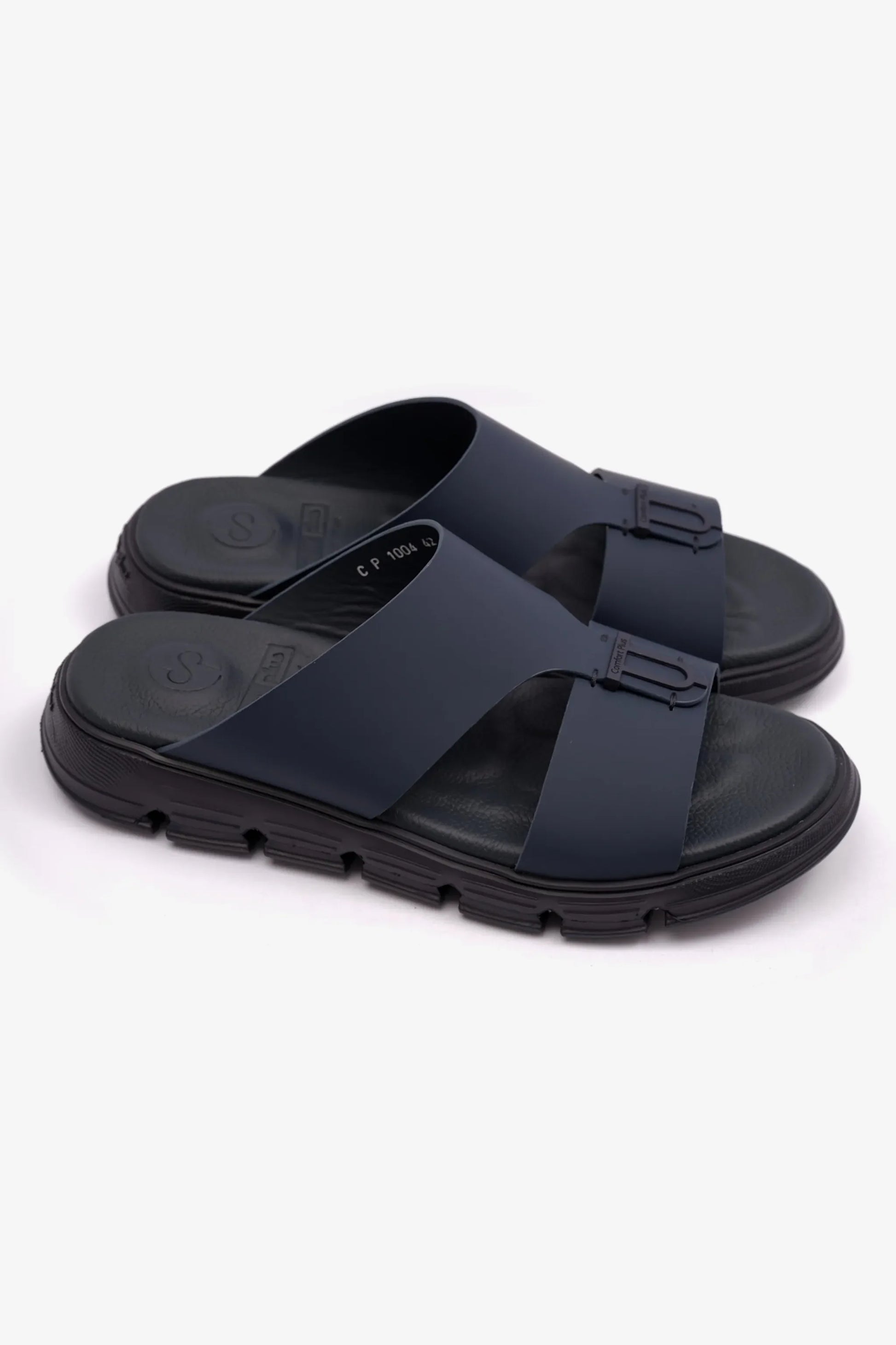Comfort Plus Men's Elegant Trim Matte Leather Sandals Navy MSDCP1004