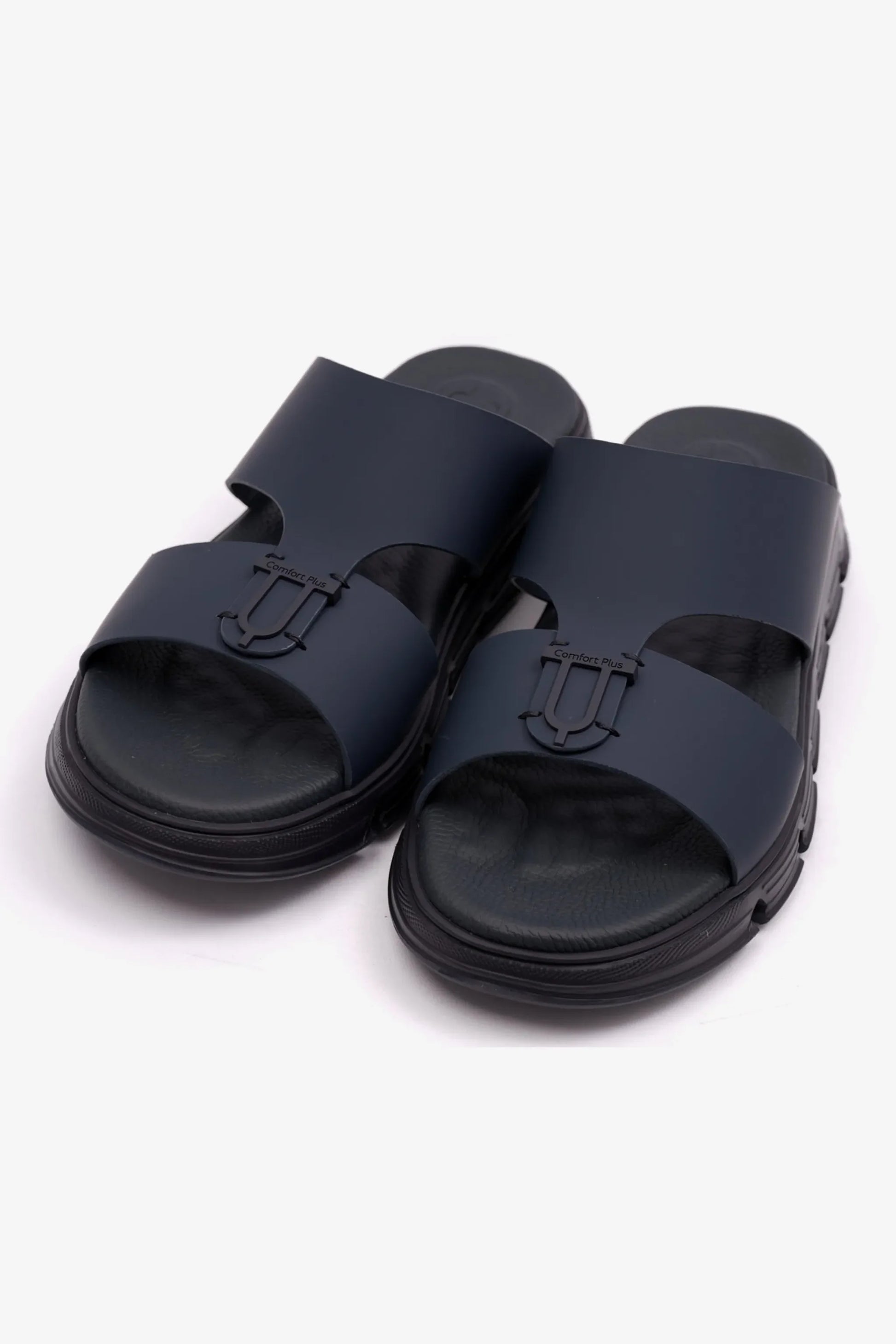 Comfort Plus Men's Elegant Trim Matte Leather Sandals Navy MSDCP1004