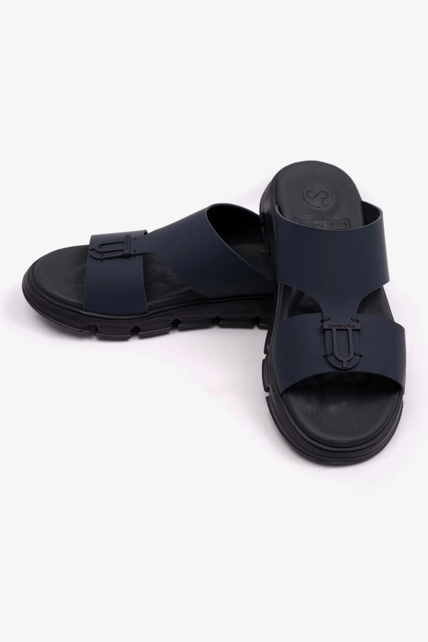 Comfort Plus Men's Elegant Trim Matte Leather Sandals Navy MSDCP1004