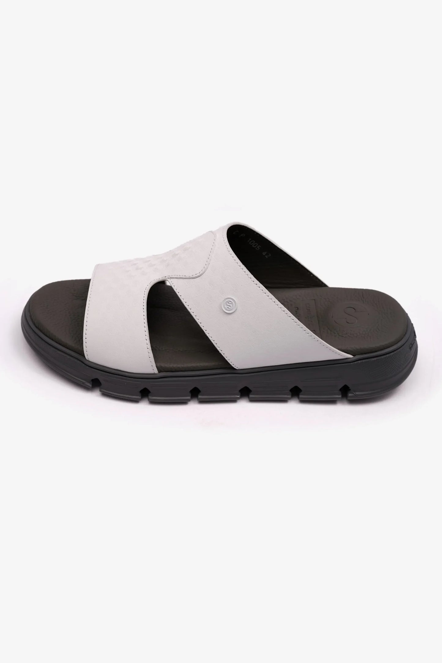Comfort Plus Men's Embossed Arabic Leather Sandals White MSDCP1005