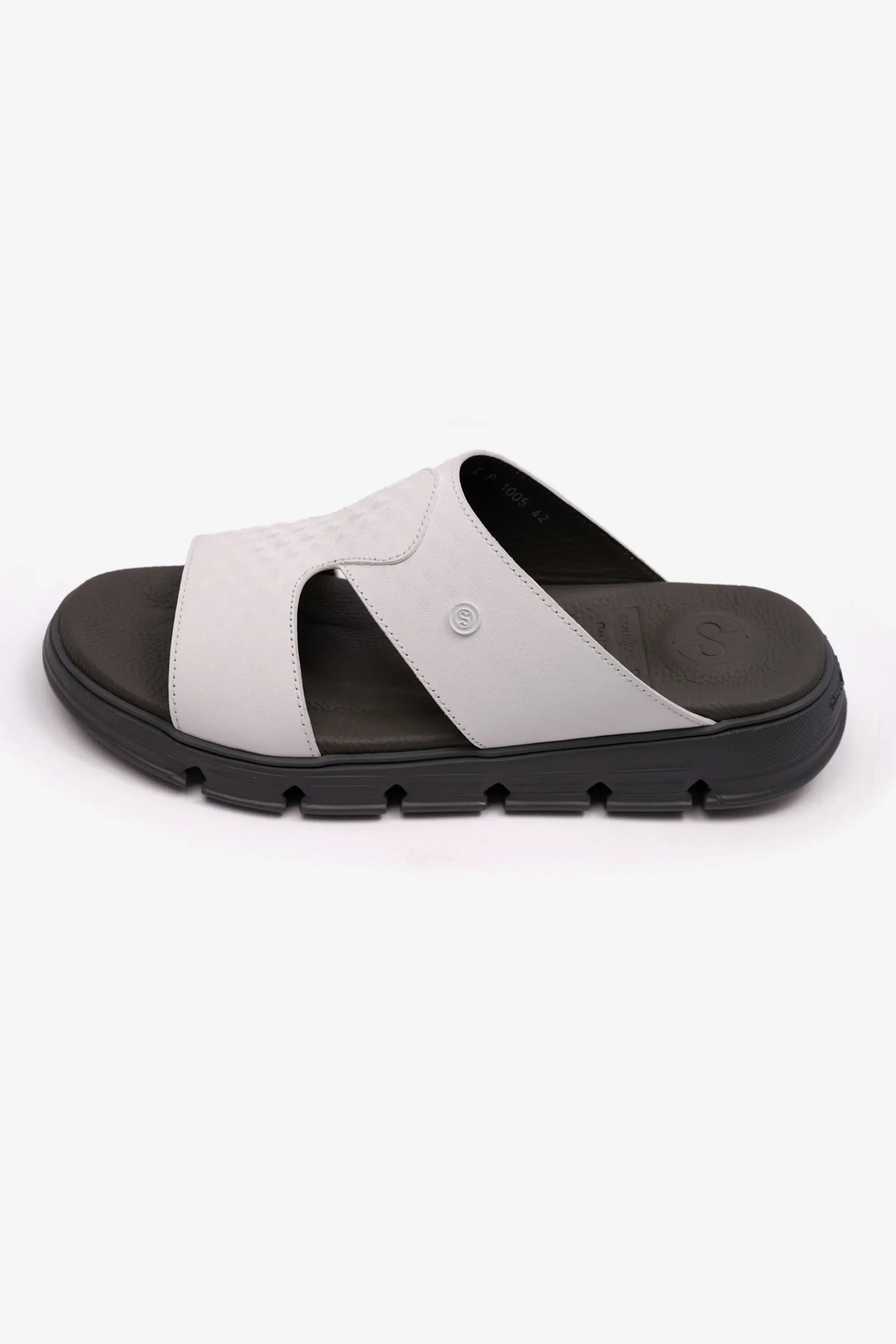 Comfort Plus Men's Embossed Arabic Leather Sandals White MSDCP1005