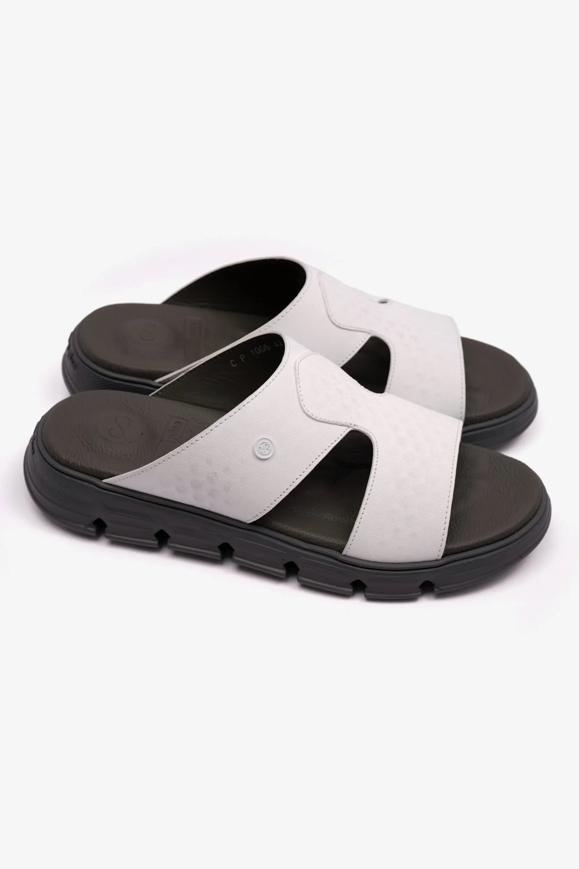 Comfort Plus Men's Embossed Arabic Leather Sandals White MSDCP1005