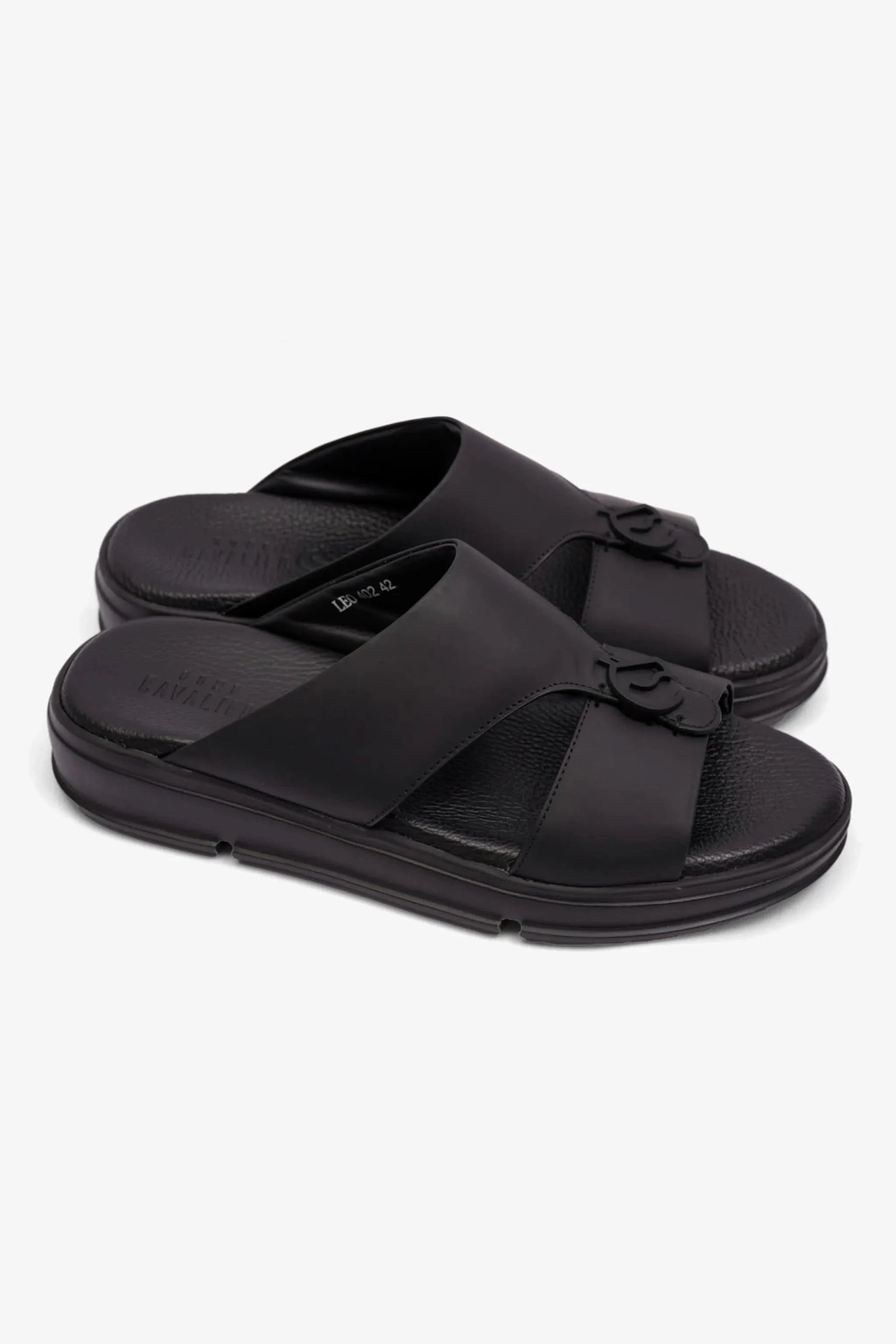 Cavalier Uomo Men's Matt Leather Sandals Black MSDCVLEO402