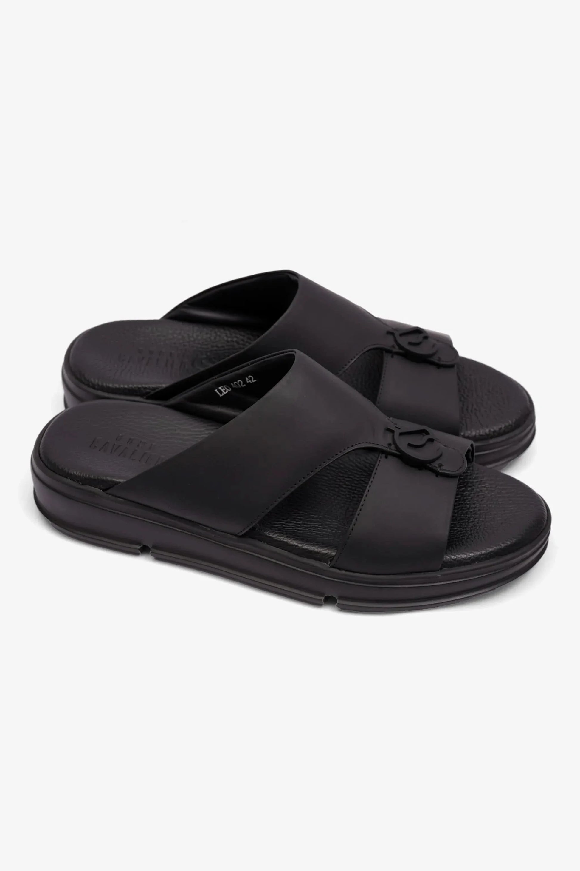 Cavalier Uomo Men's Matt Leather Sandals Black MSDCVLEO402