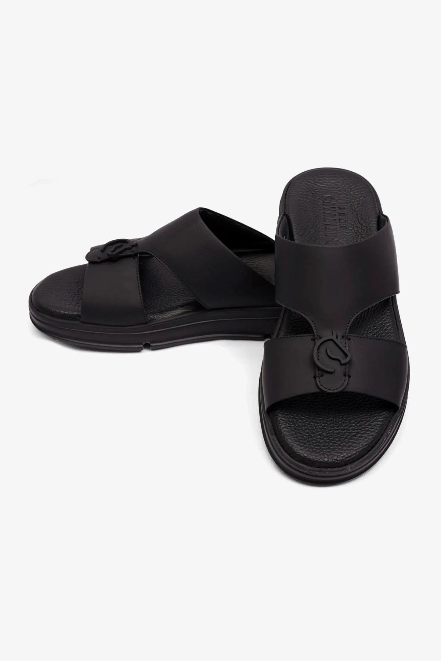 Cavalier Uomo Men's Matt Leather Sandals Black MSDCVLEO402