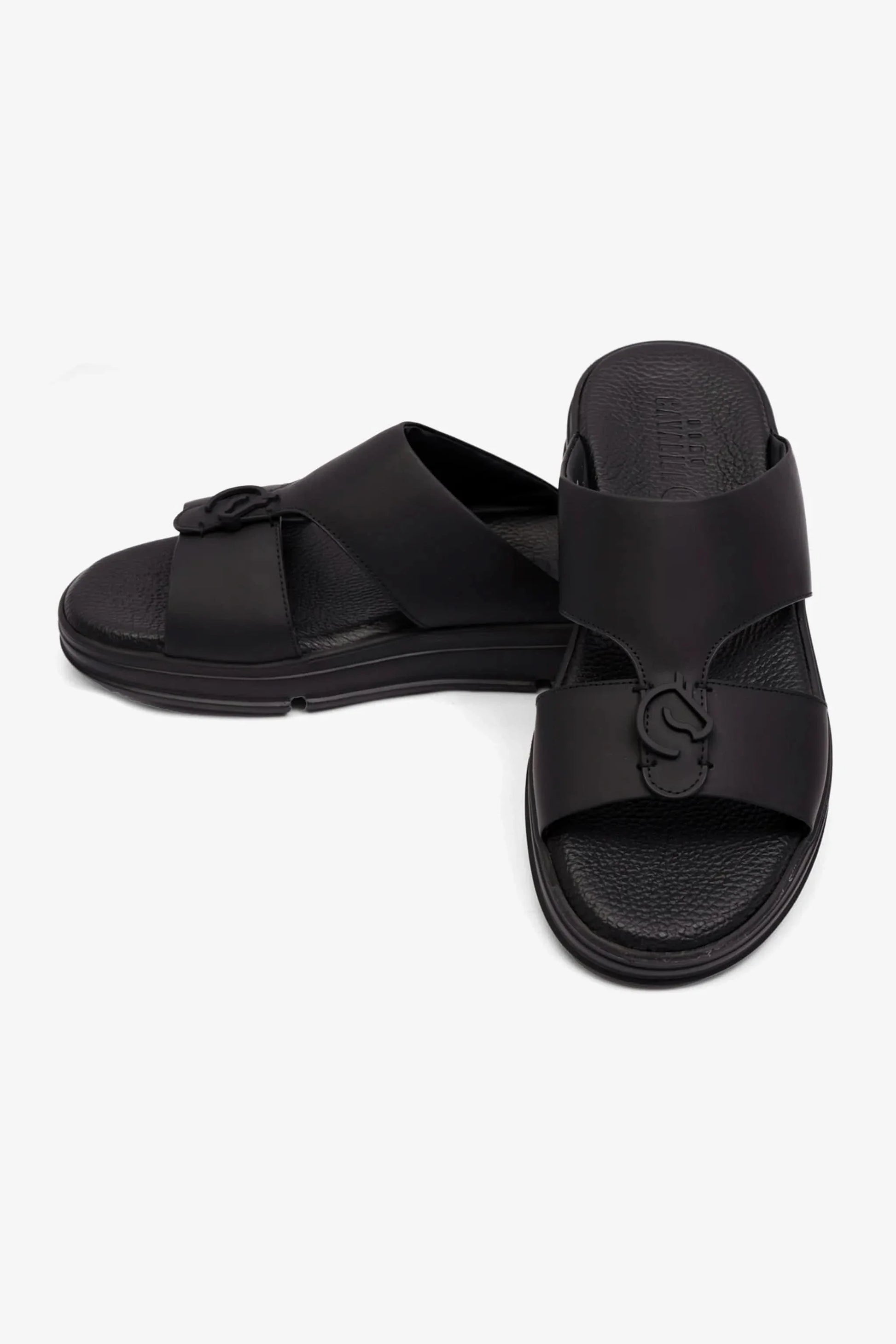 Cavalier Uomo Men's Matt Leather Sandals Black MSDCVLEO402