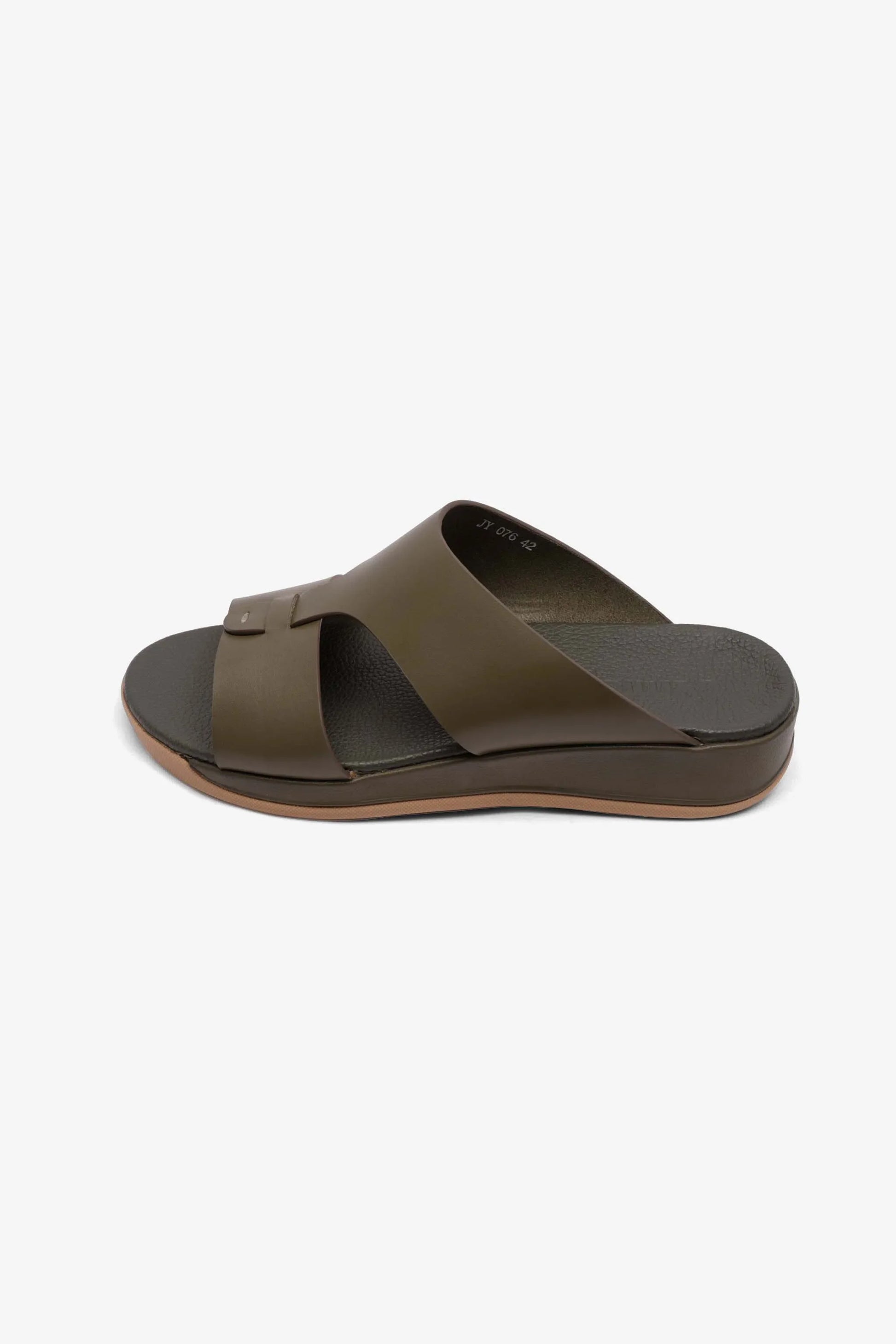 Comfort Plus Men's Anti-Skid Grip Matte Leather Sandals Olive MSDCPJY076