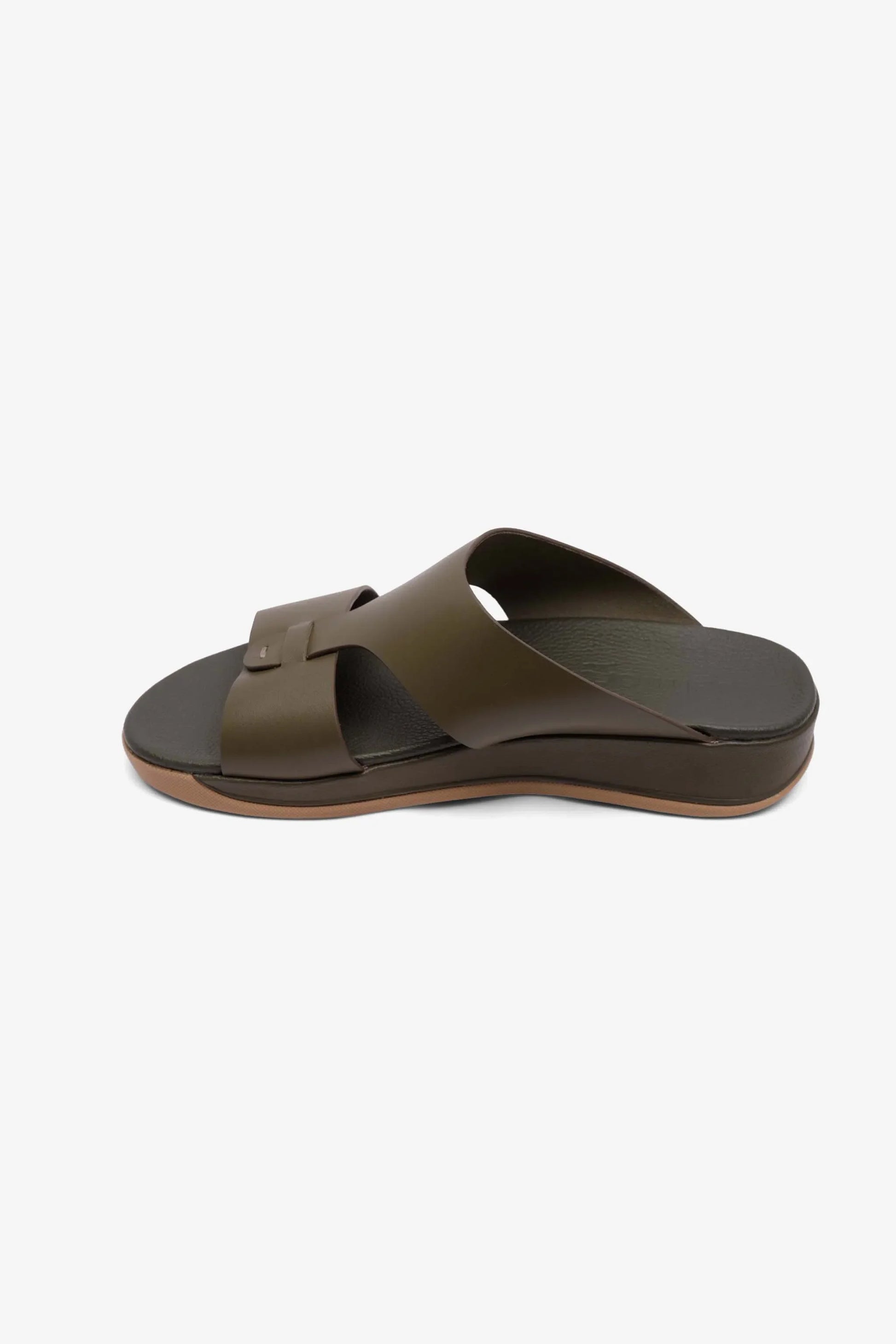 Comfort Plus Men's Anti-Skid Grip Matte Leather Sandals Olive MSDCPJY076