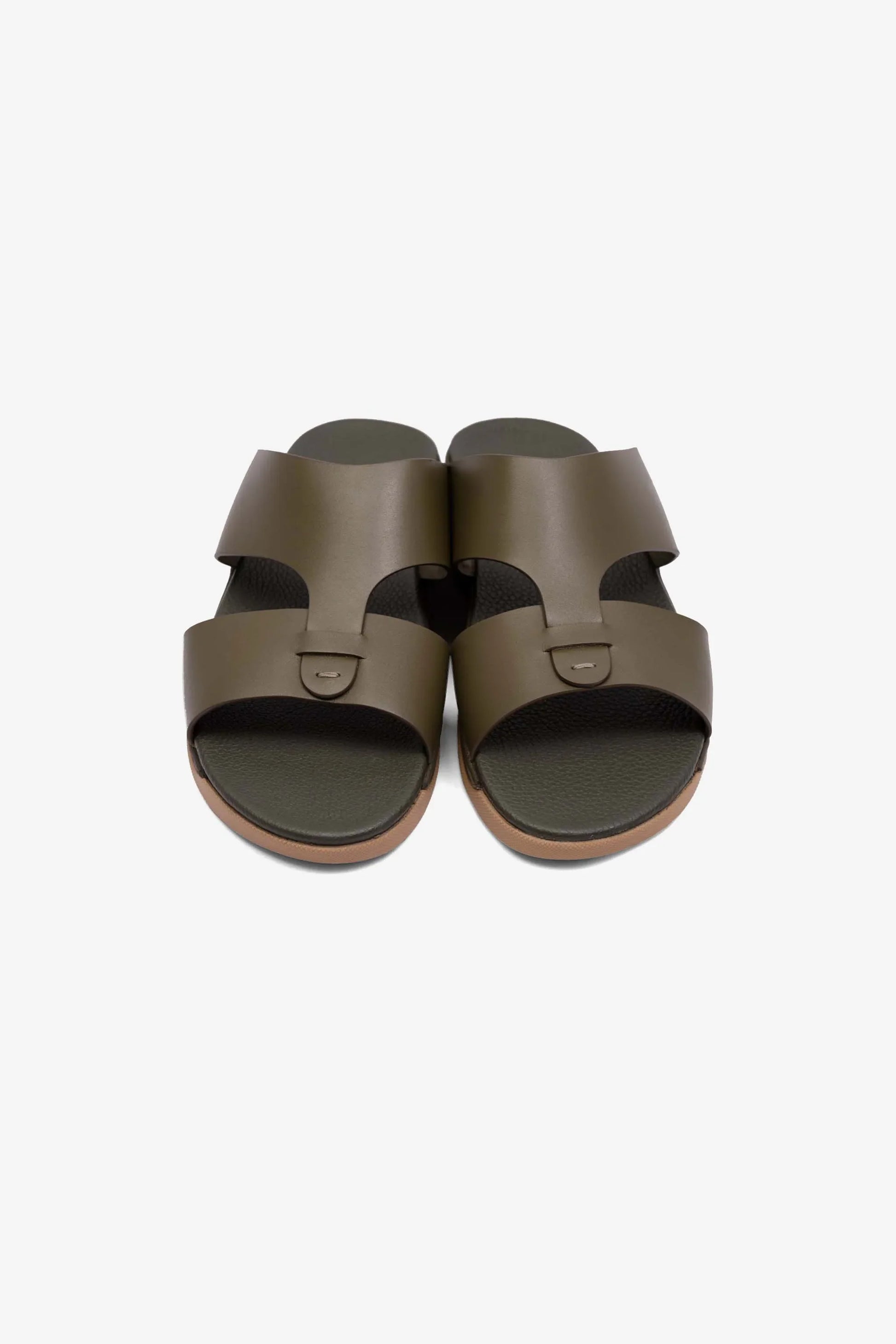 Comfort Plus Men's Anti-Skid Grip Matte Leather Sandals Olive MSDCPJY076