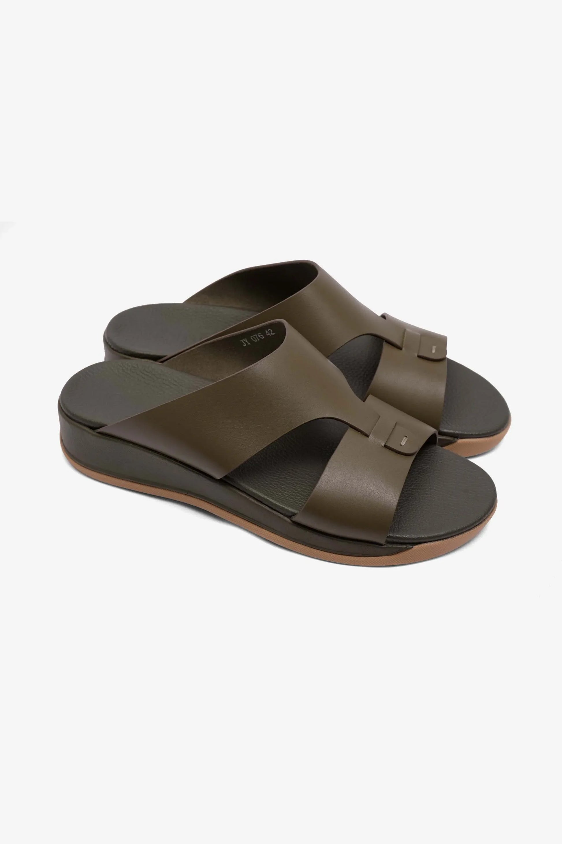 Comfort Plus Men's Anti-Skid Grip Matte Leather Sandals Olive MSDCPJY076