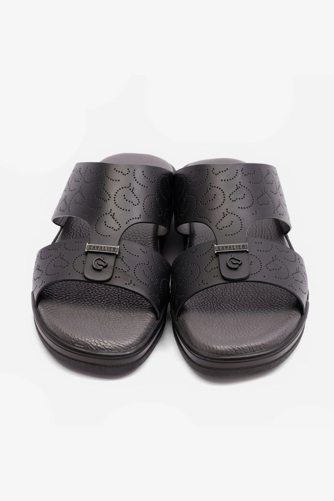 Cavalier Uomo Men's Embossed Leather Arabic Sandals Black MSDCVHAR310 - Sole Therapy