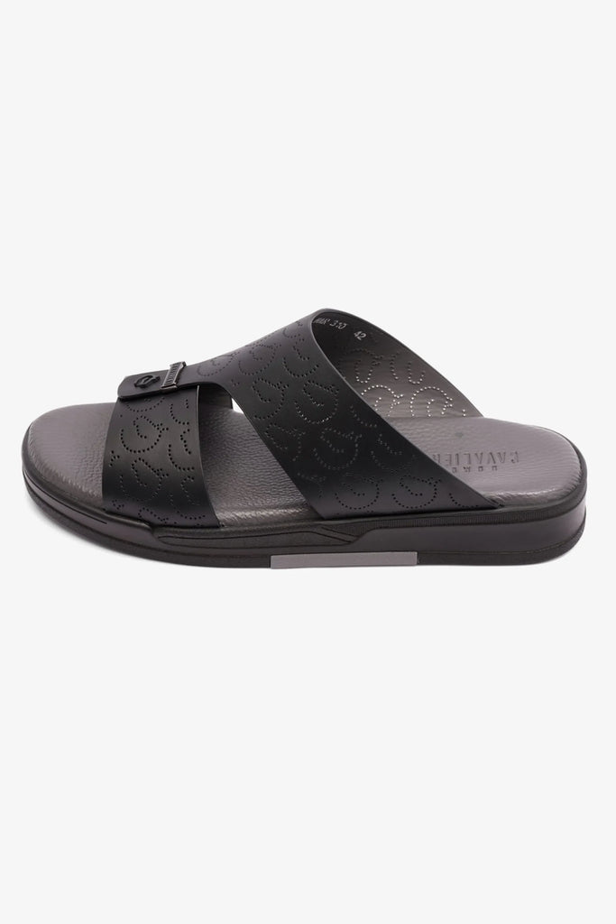 Cavalier Uomo Men's Embossed Leather Arabic Sandals Black MSDCVHAR310 - Sole Therapy
