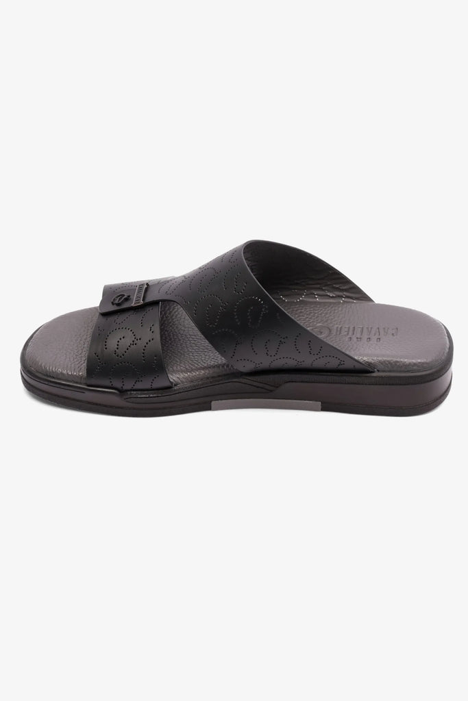 Cavalier Uomo Men's Embossed Leather Arabic Sandals Black MSDCVHAR310 - Sole Therapy