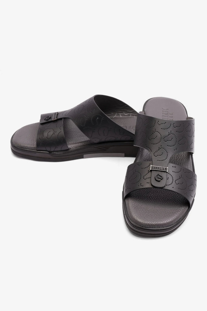 Cavalier Uomo Men's Embossed Leather Arabic Sandals Black MSDCVHAR310 - Sole Therapy