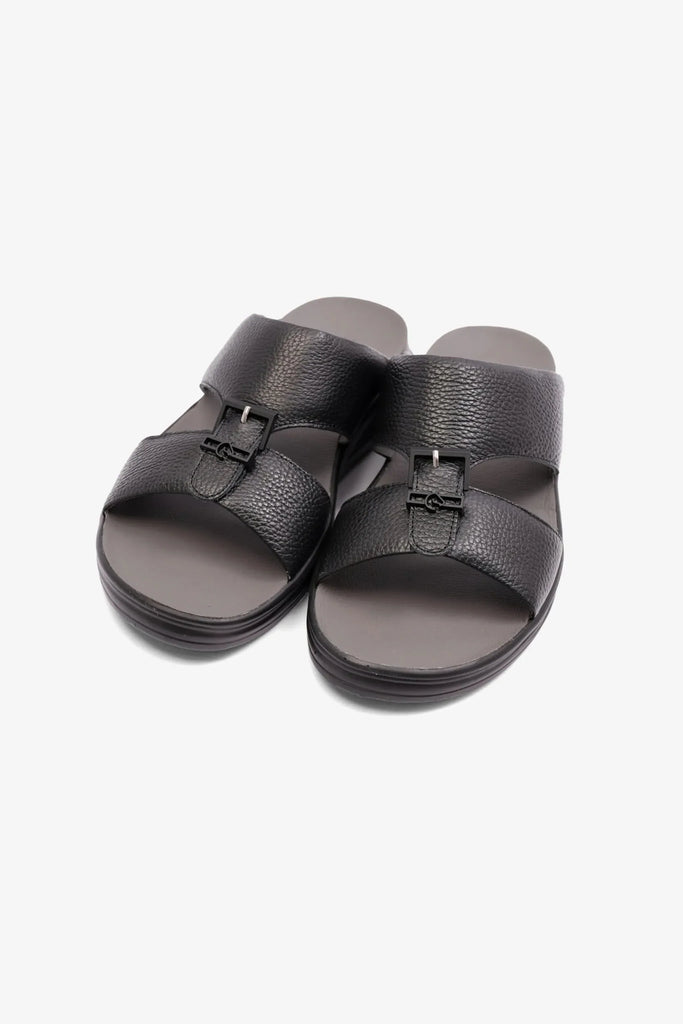 Cavalier Uomo Men's Embossed Leather Arabic Sandals Black MSDCVSUN506 - Sole Therapy