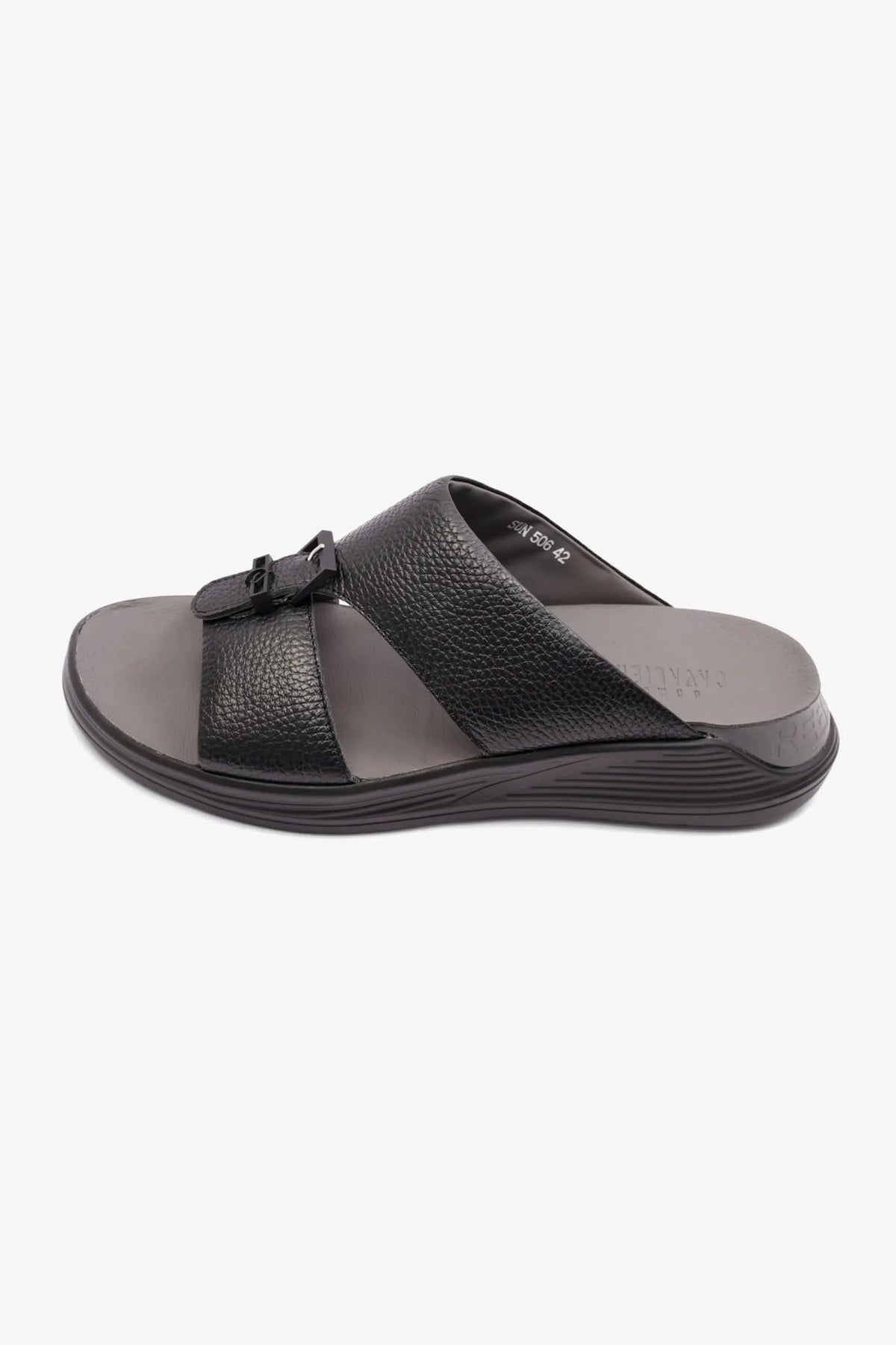 Cavalier Uomo Men's Embossed Leather Arabic Sandals Black MSDCVSUN506 - Sole Therapy