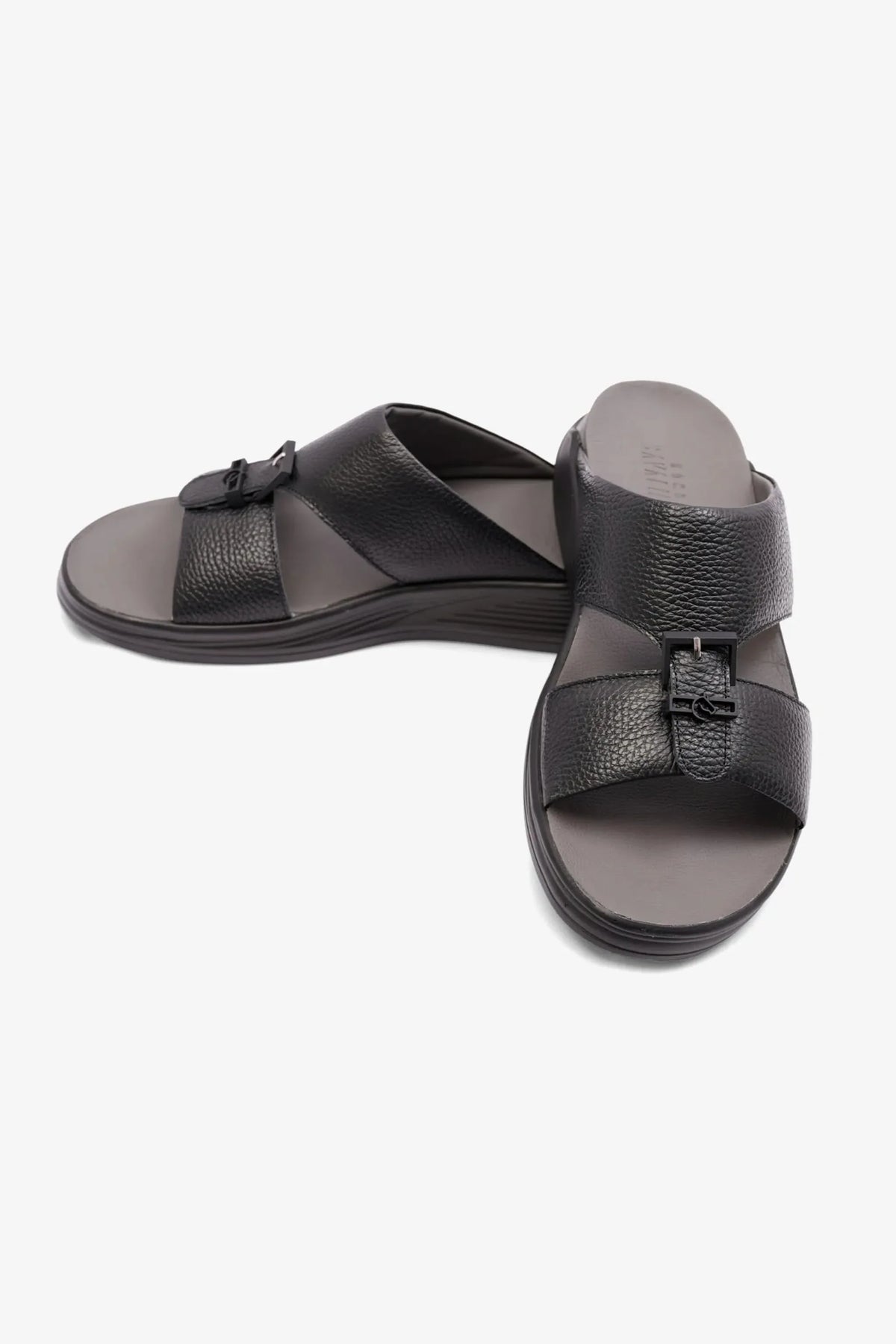 Cavalier Uomo Men's Embossed Leather Arabic Sandals Black MSDCVSUN506 - Sole Therapy