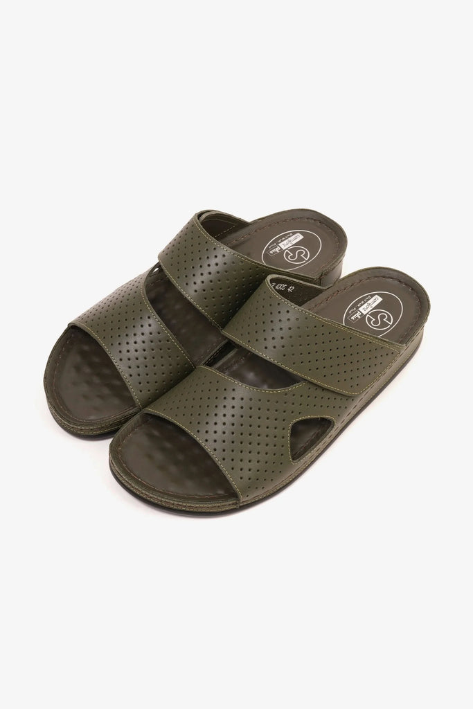 Comfort Plus Men's Al Waha Textured Arabic Sandals Olive MSDCP4005 - Sole Therapy
