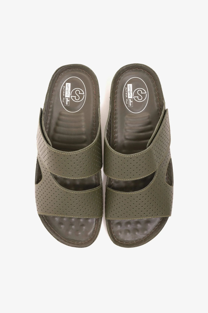 Comfort Plus Men's Al Waha Textured Arabic Sandals Olive MSDCP4005 - Sole Therapy
