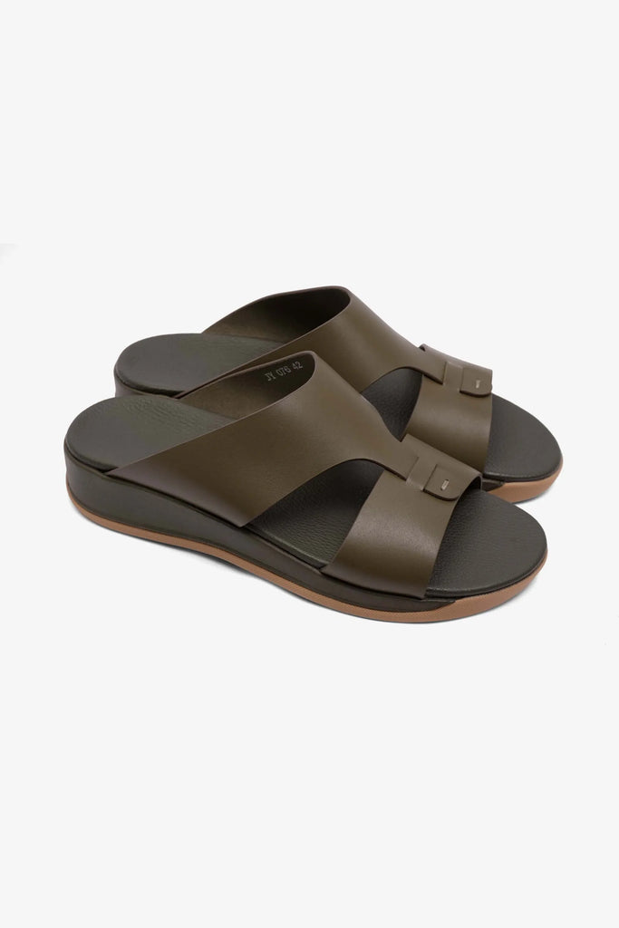 Comfort Plus Men's Anti-Skid Grip Matte Leather Sandals Olive MSDCPJY076 - Sole Therapy