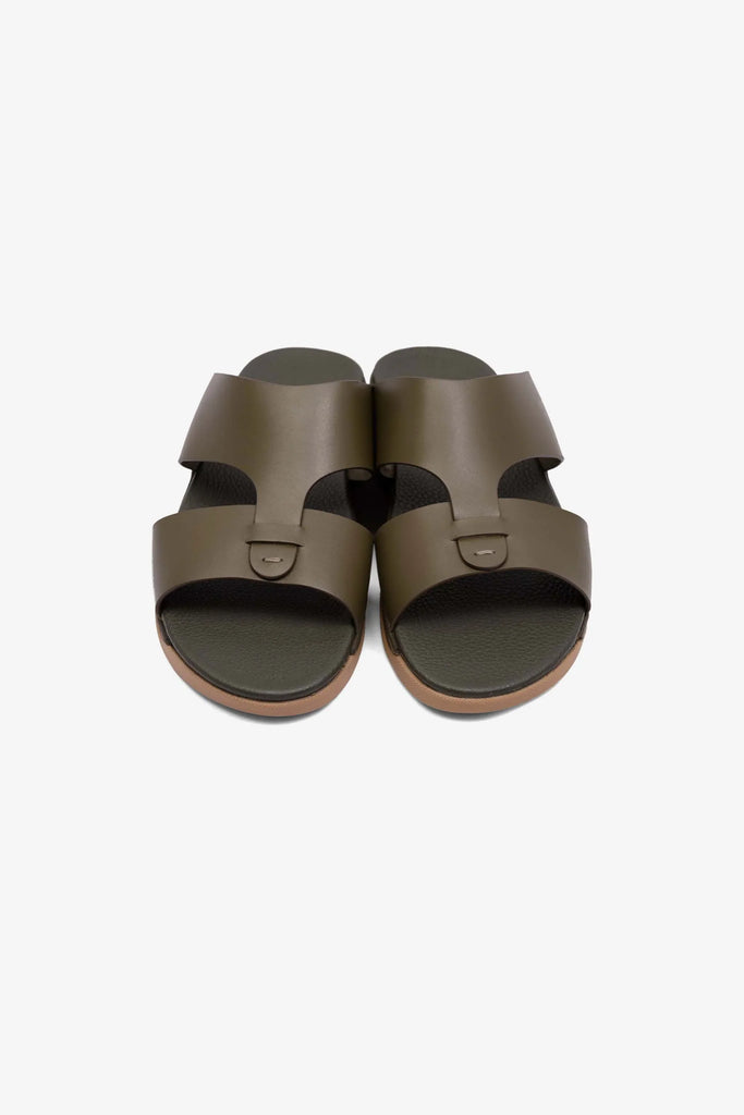 Comfort Plus Men's Anti-Skid Grip Matte Leather Sandals Olive MSDCPJY076 - Sole Therapy