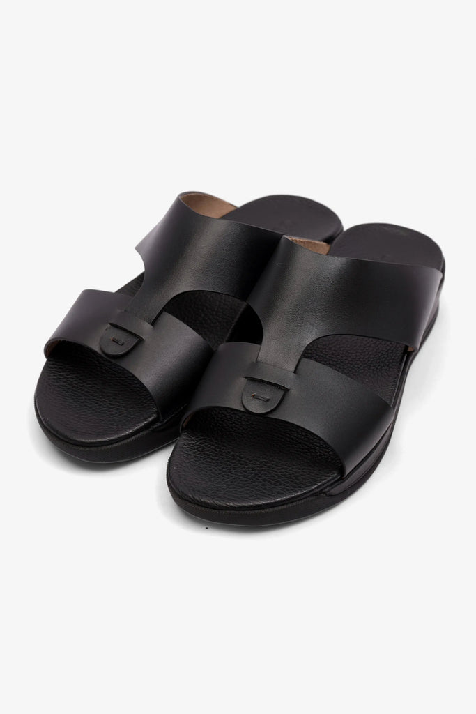 Comfort Plus Men's Antiskid Grip Matt Leather Sandals Black MSDCPJY076 - Sole Therapy