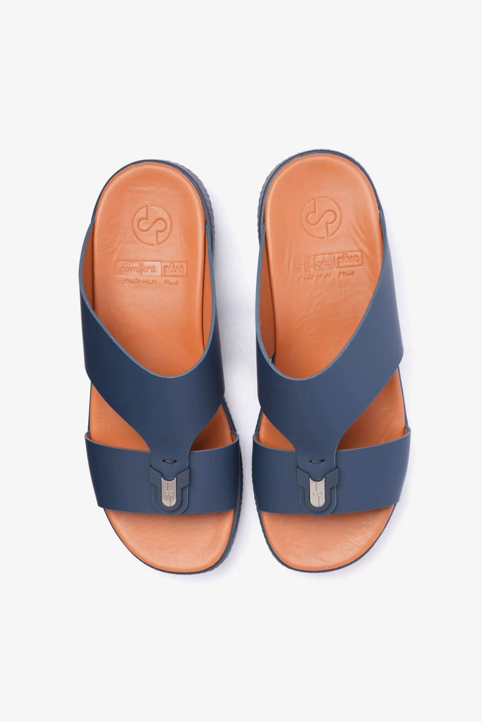 Comfort Plus Men's Buckle Leather Sandals Navy MSDCPD101 - Sole Therapy
