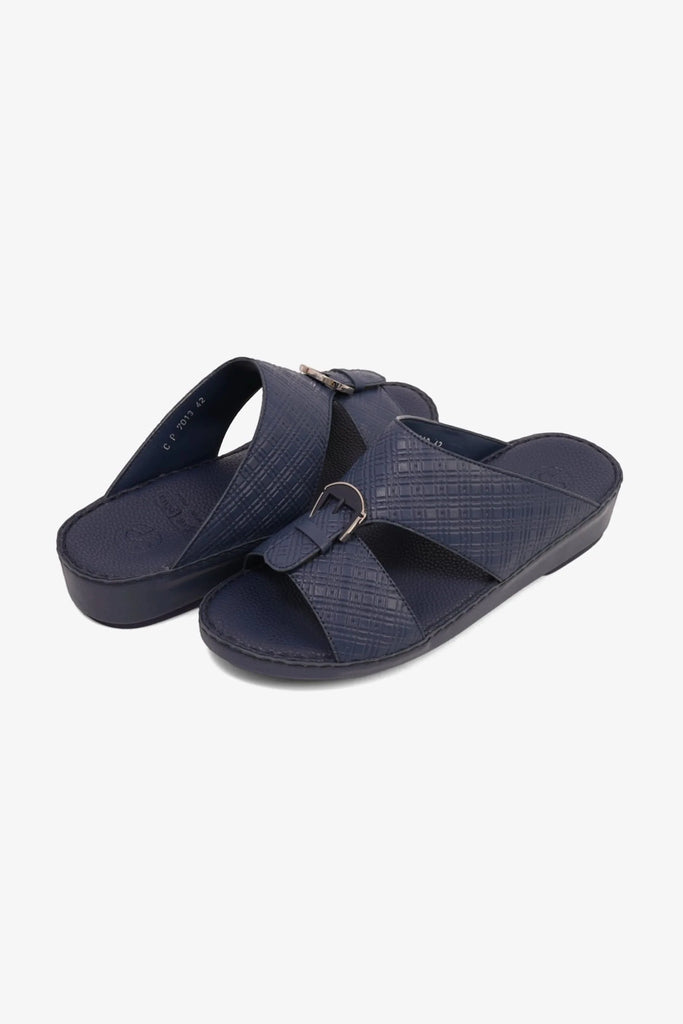 Comfort Plus Men's Cushioned Leather Slip-On Sandals Navy MSDCP7013 - Sole Therapy