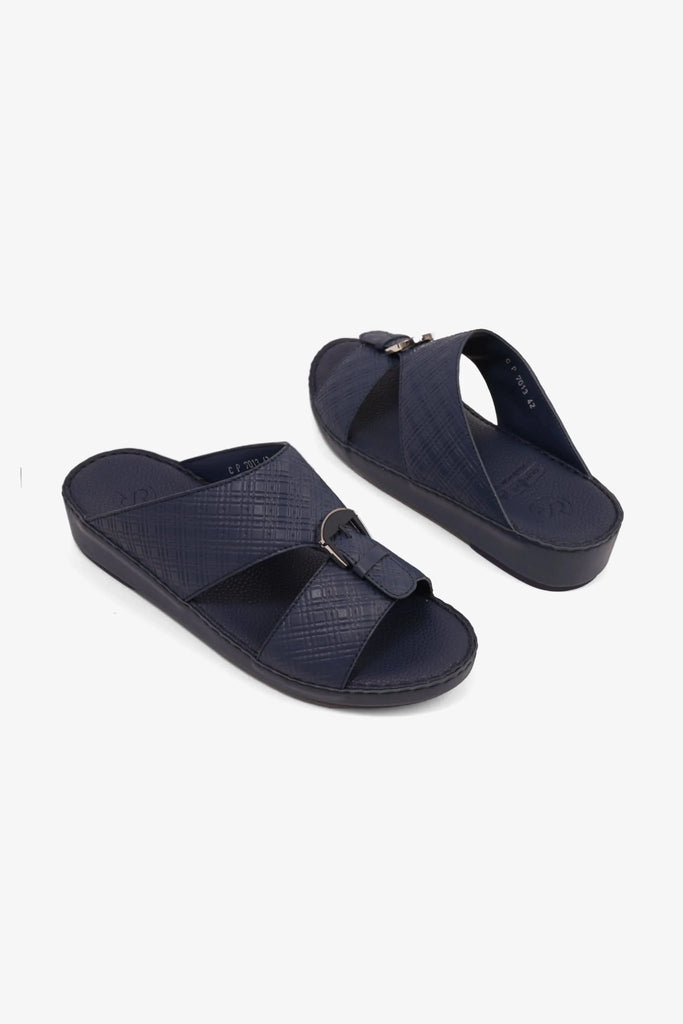 Comfort Plus Men's Cushioned Leather Slip-On Sandals Navy MSDCP7013 - Sole Therapy