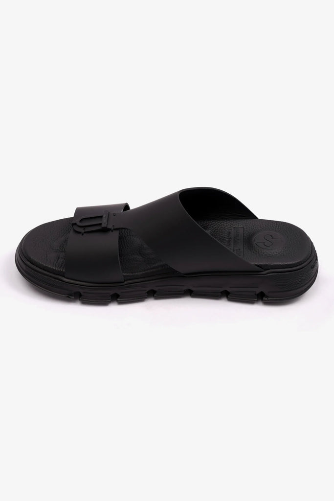 Comfort Plus Men's Elegant Trim Matte Leather Sandals Black MSDCP1004 - Sole Therapy