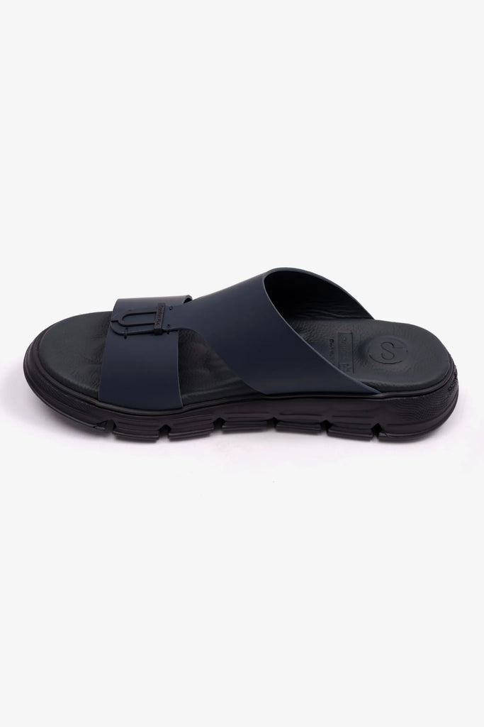 Comfort Plus Men's Elegant Trim Matte Leather Sandals Navy MSDCP1004 - Sole Therapy