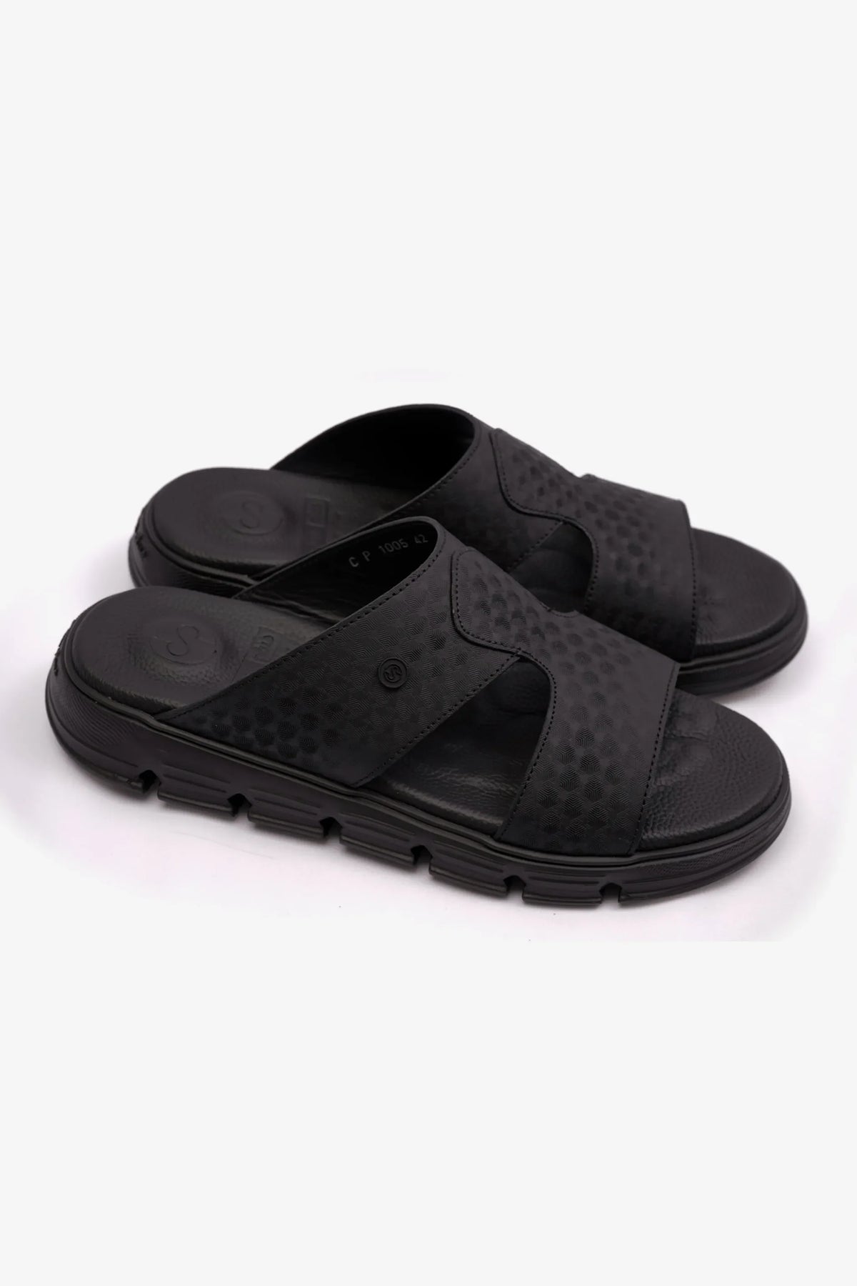 Comfort Plus Men's Embossed Arabic Leather Sandals Black MSDCP1005 - Sole Therapy
