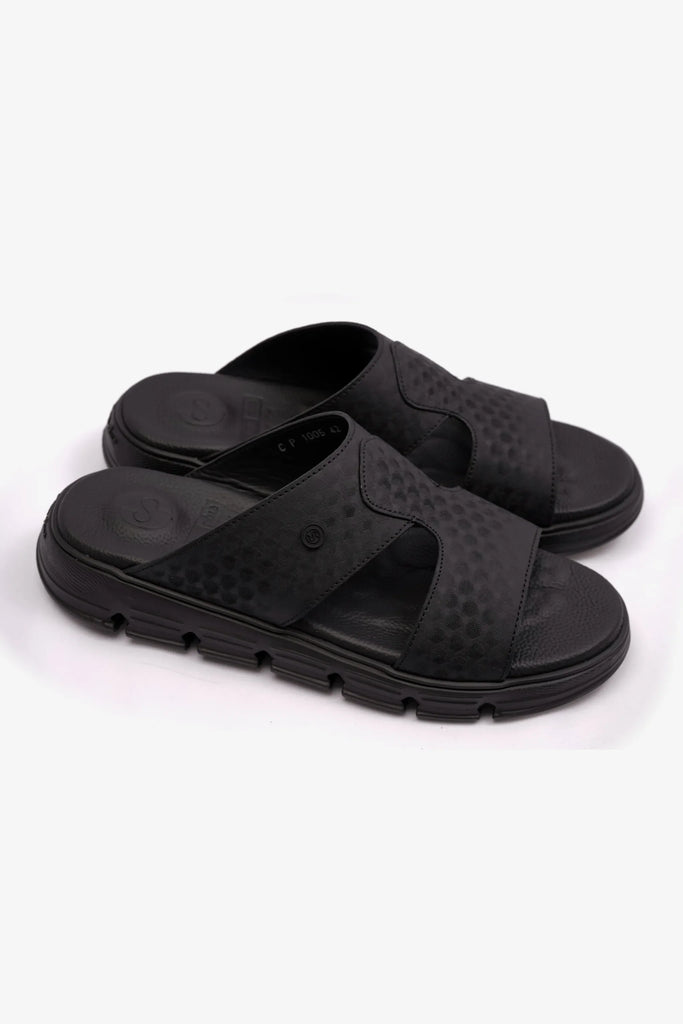 Comfort Plus Men's Embossed Arabic Leather Sandals Black MSDCP1005 - Sole Therapy
